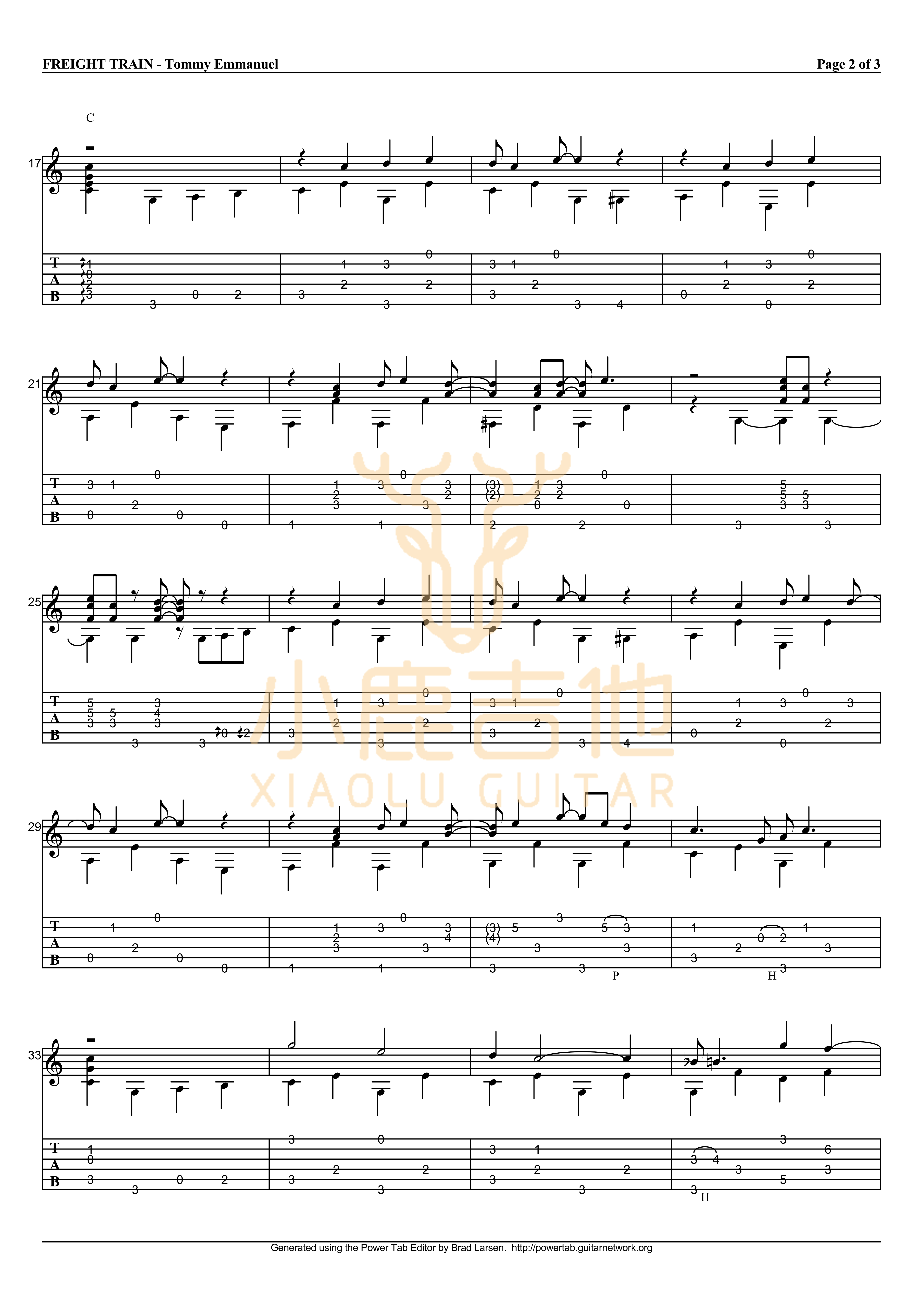 Tommy_Emmanuel_Freight_Train拇指弹拨吉他六线谱_小鹿吉他制谱
