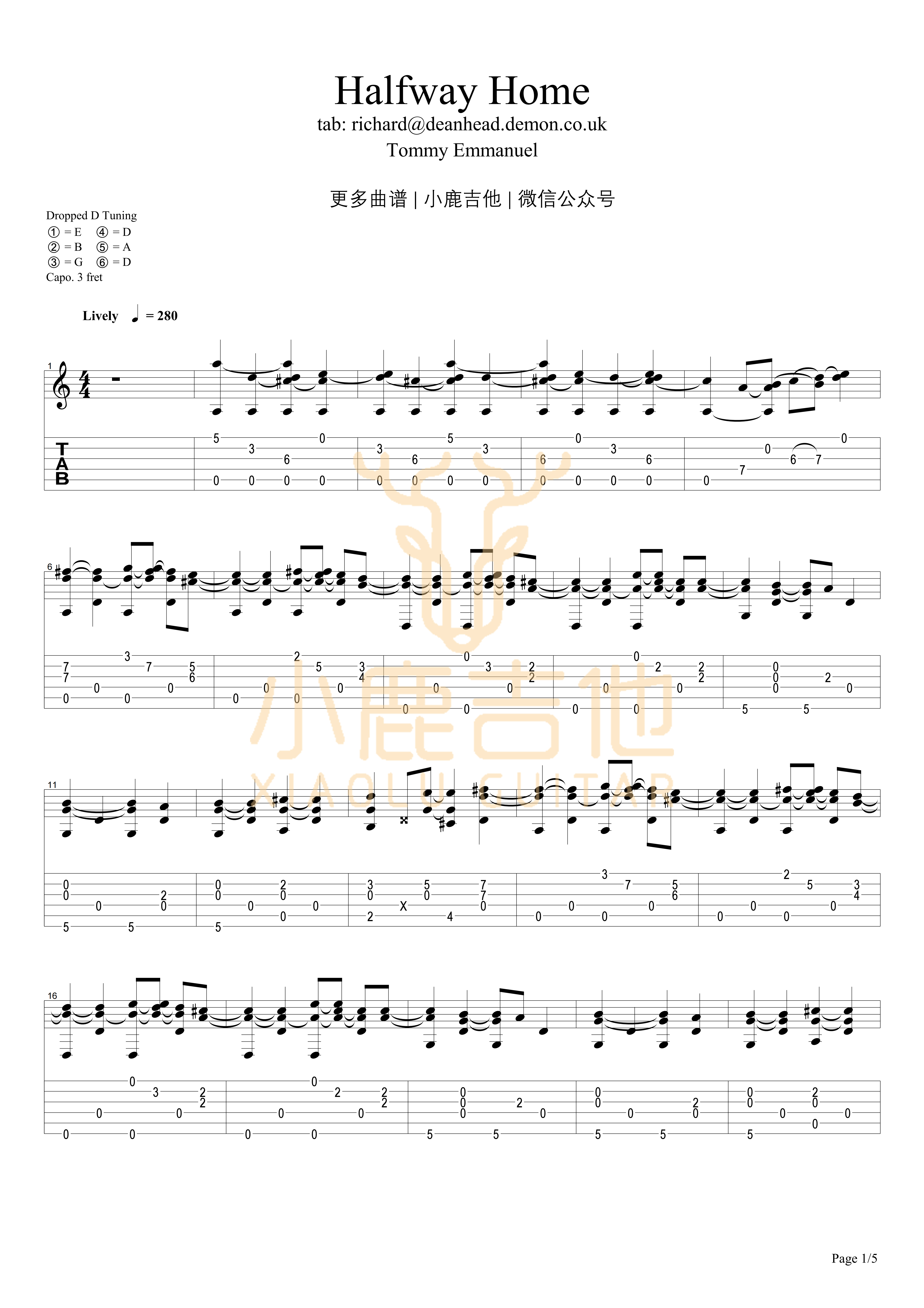 Tommy_Emmanuel_-_Halfway_Home拇指弹拨吉他六线谱_小鹿吉他制谱