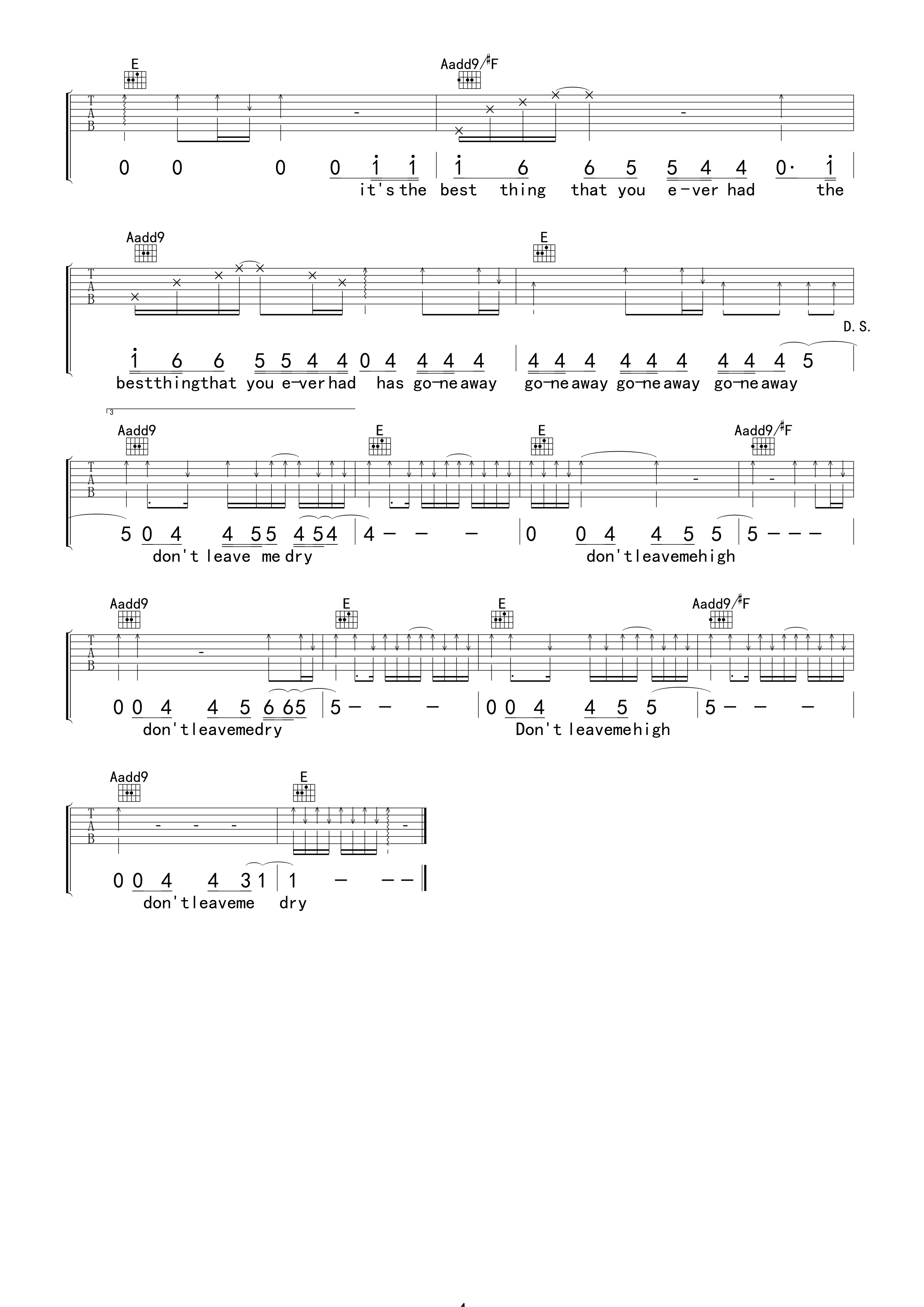 Radiohead_High_and_Dry吉他六线谱E调_卢海江弹唱伴奏六线谱