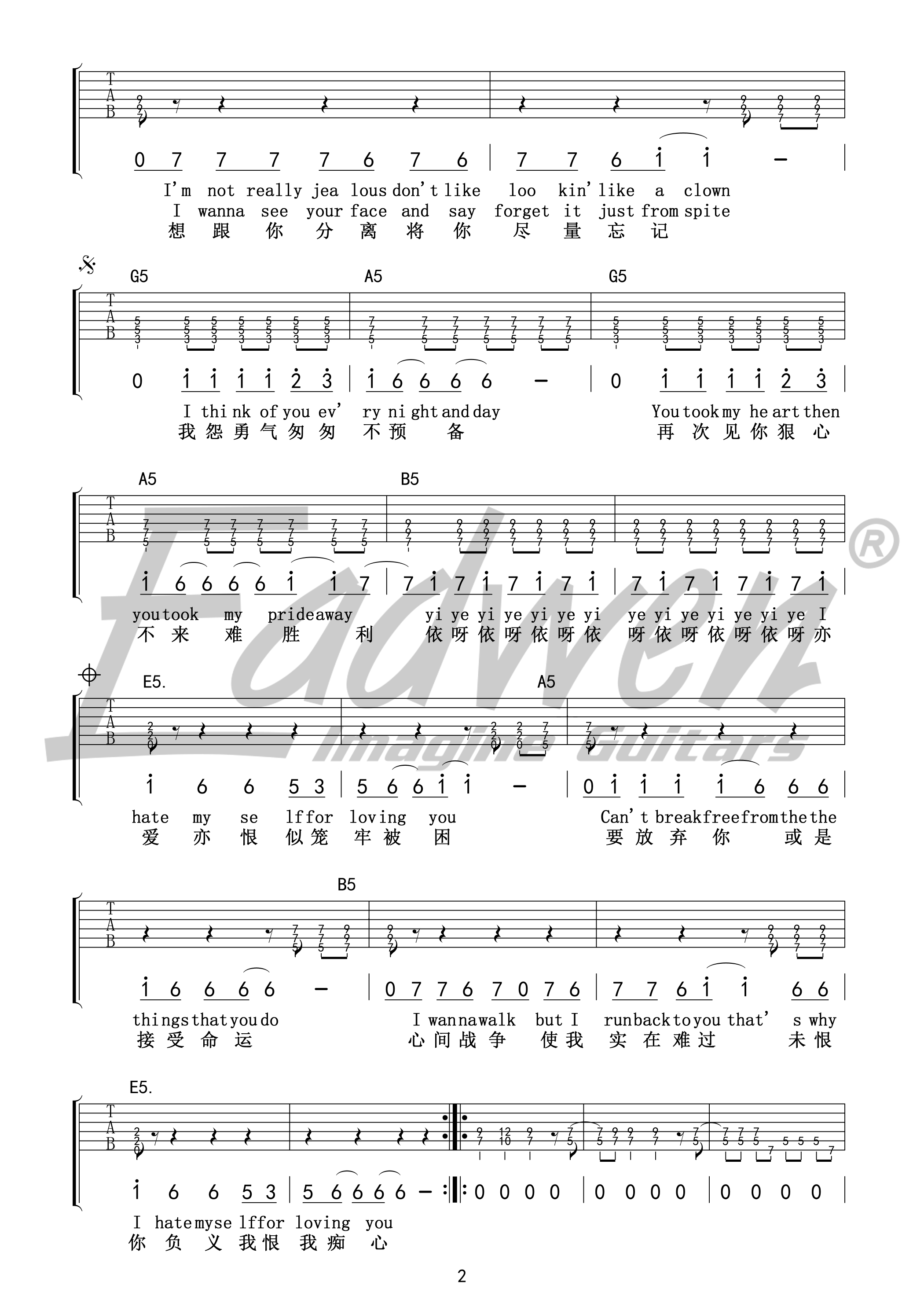 joan_jett_I_Hate_Myself_For_Loving_You吉他六线谱G调_爱德文吉他教室弹唱伴奏六线谱