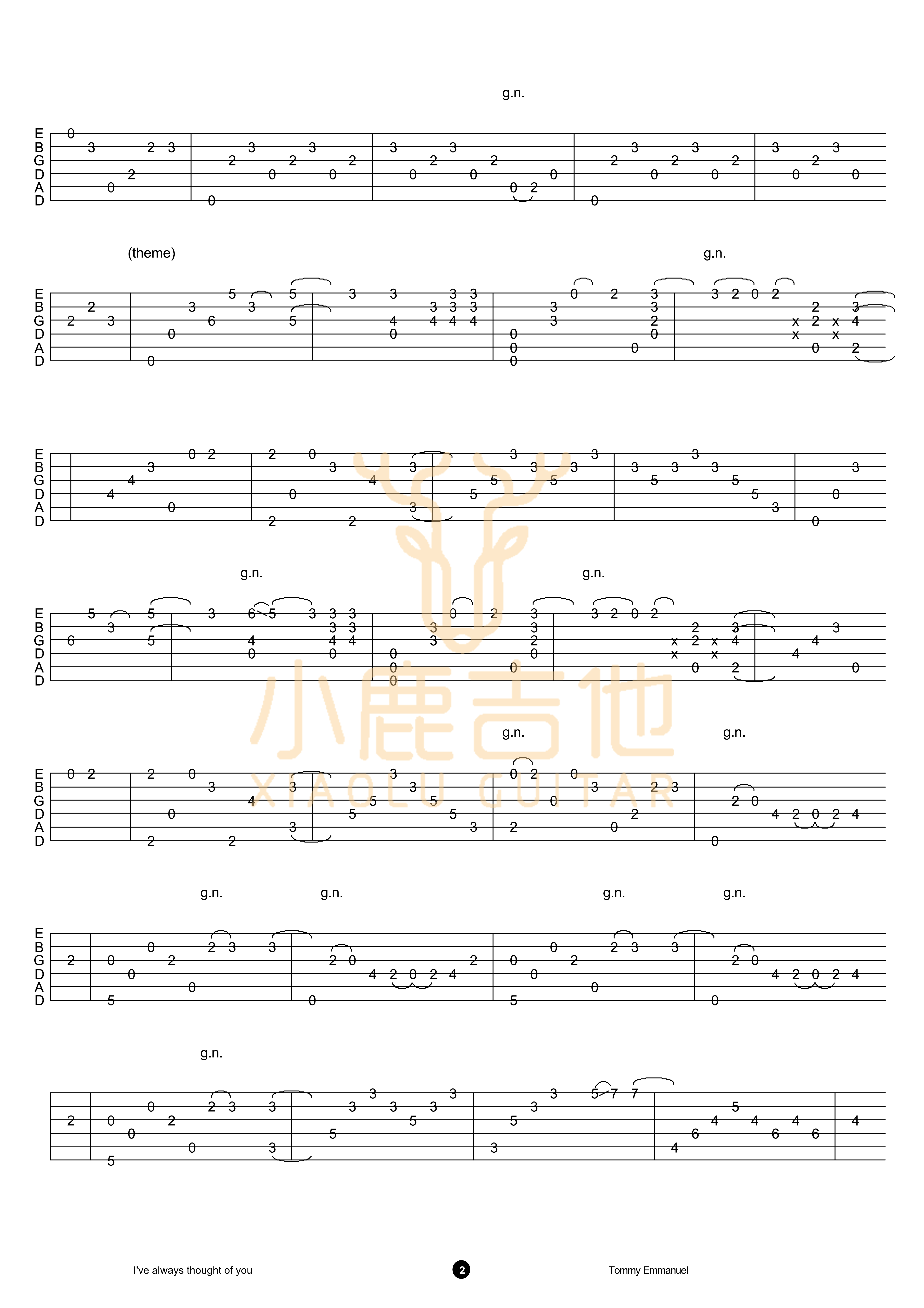 Tommy_Emmanuel-I_Have_Always_Thought_Of_You拇指弹拨吉他六线谱-小鹿吉他编谱