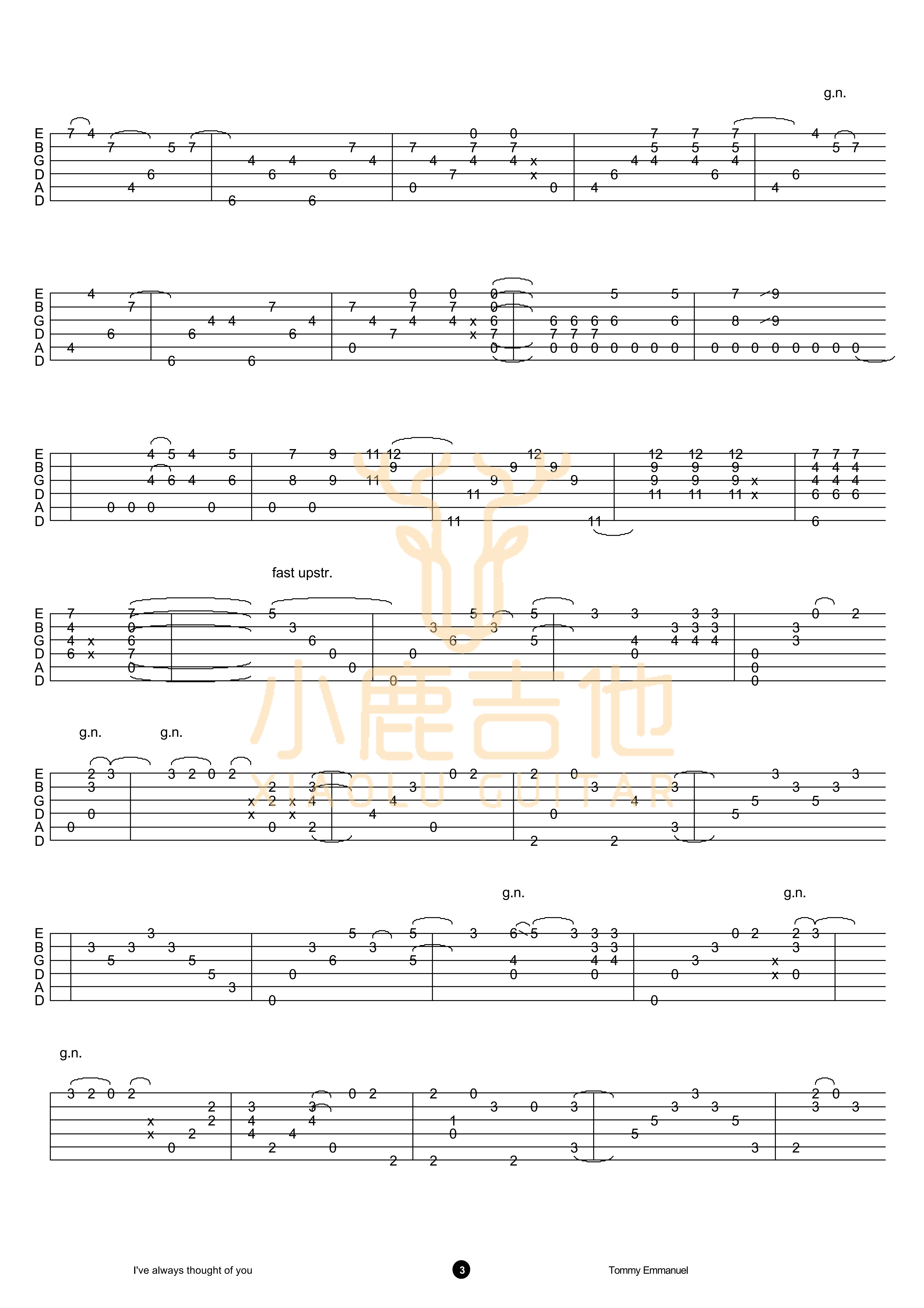 Tommy_Emmanuel-I_Have_Always_Thought_Of_You拇指弹拨吉他六线谱-小鹿吉他编谱