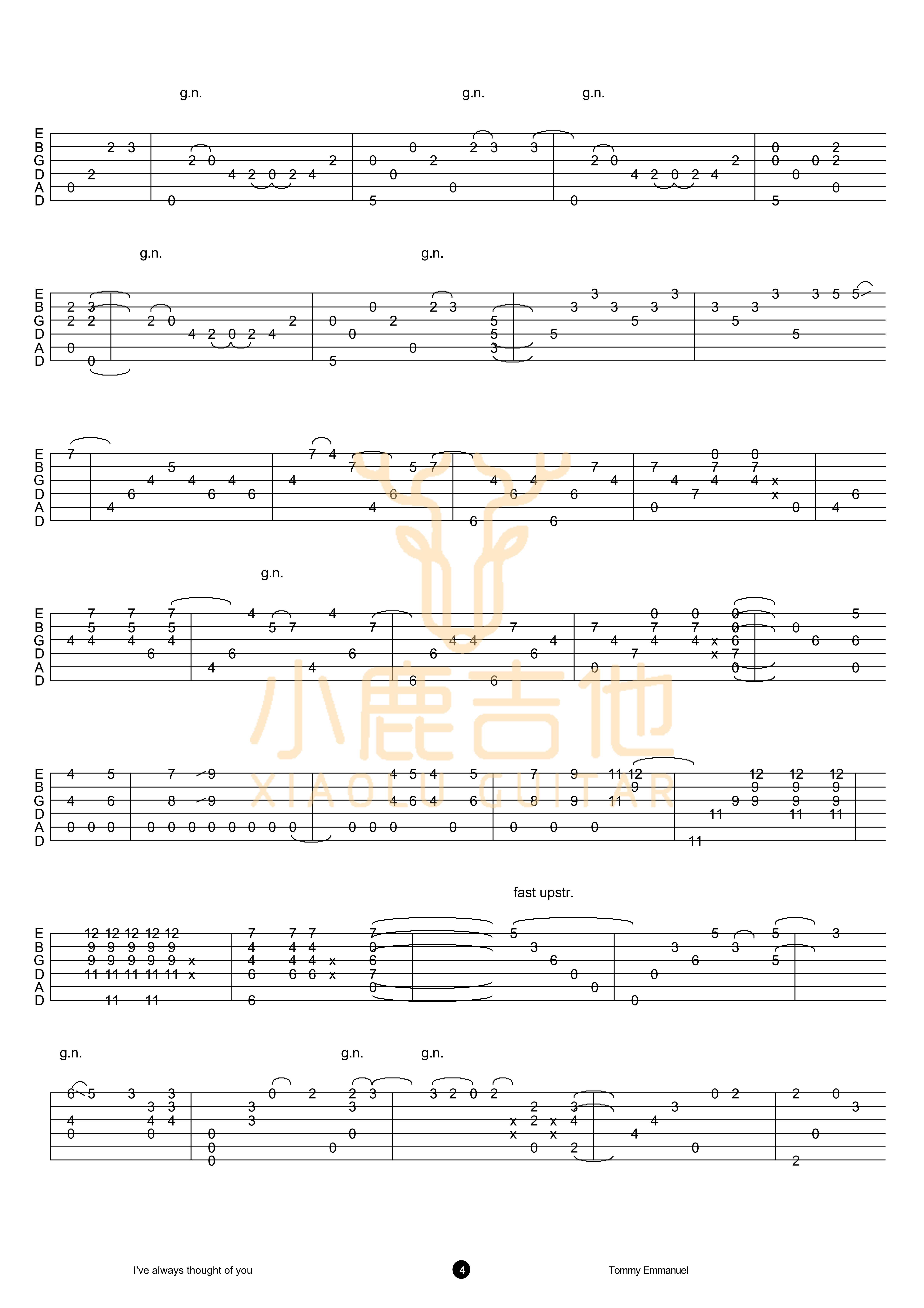 Tommy_Emmanuel-I_Have_Always_Thought_Of_You拇指弹拨吉他六线谱-小鹿吉他编谱