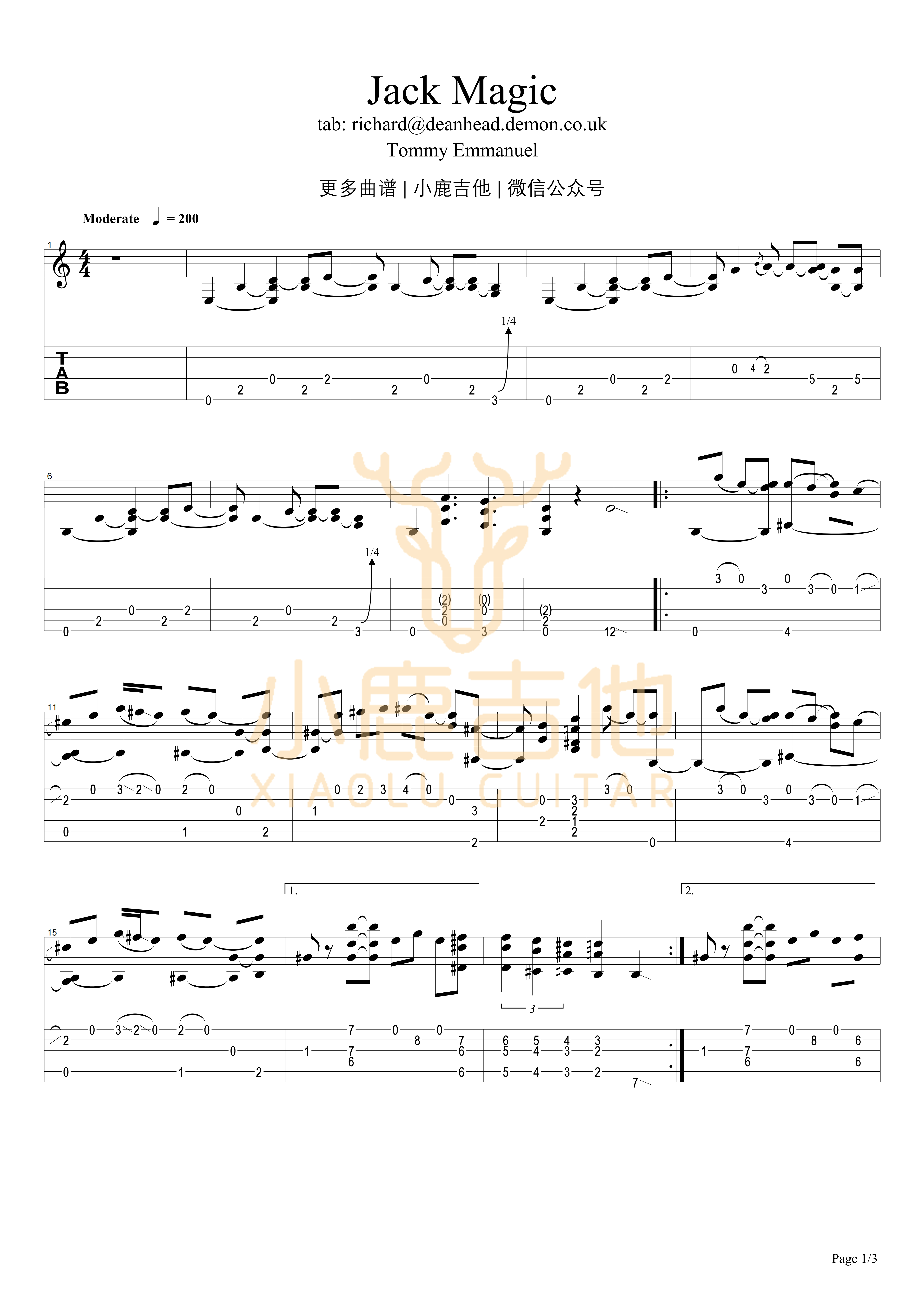 Tommy_Emmanuel《Jack_Magic》拇指弹拨吉他六线谱