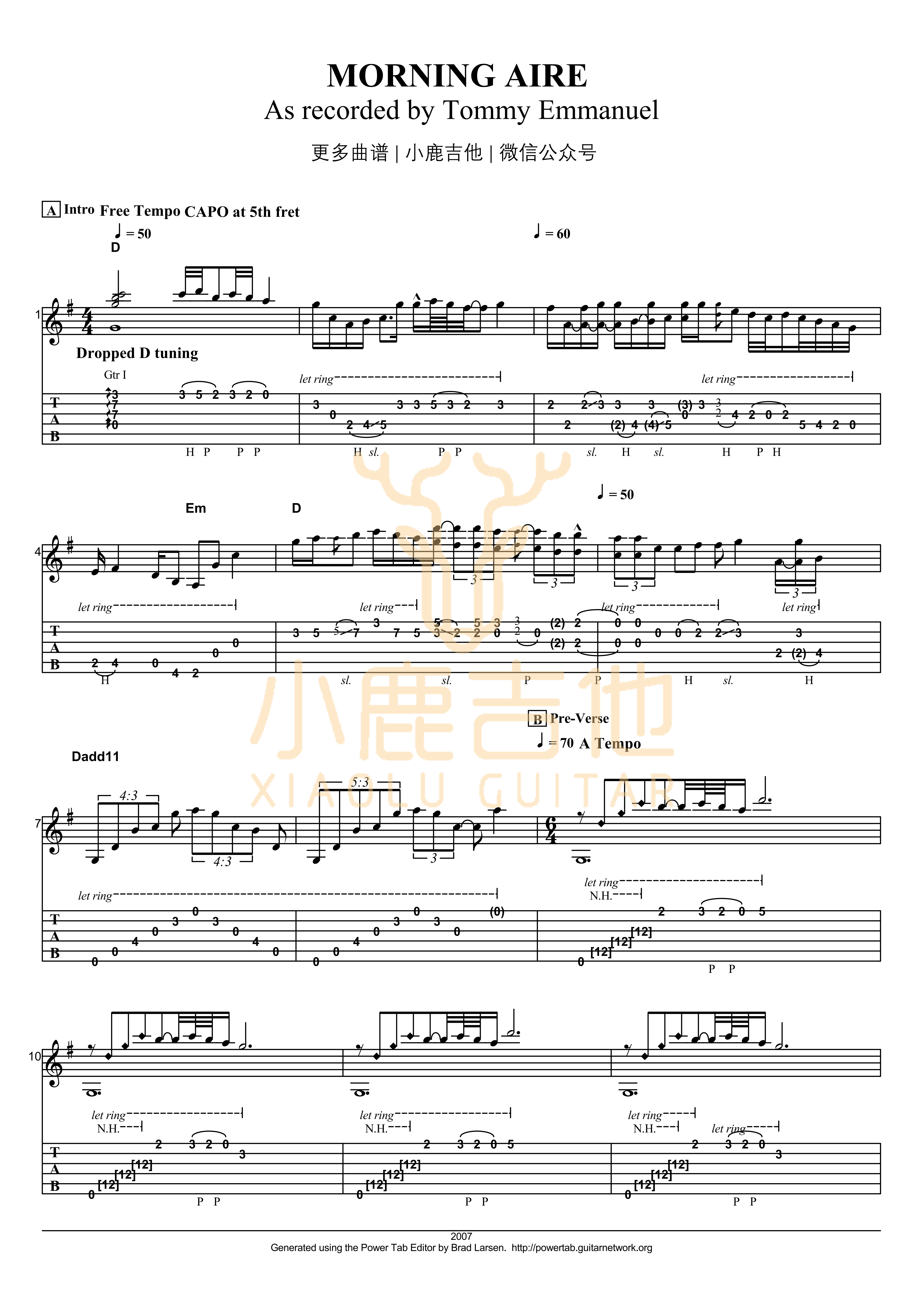 Tommy_Emmanuel《Morning_Aire》拇指弹拨吉他六线谱