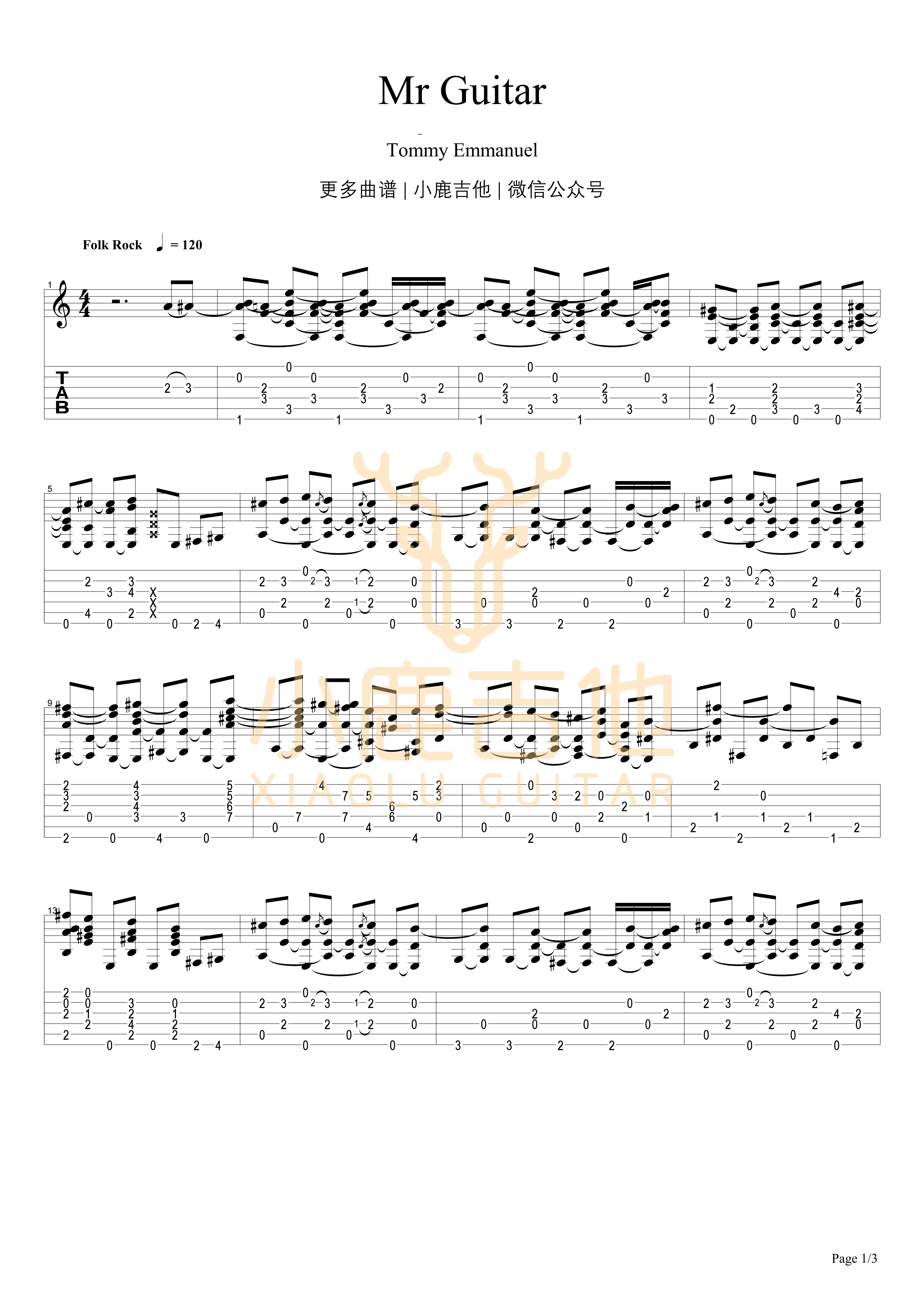Tommy_Emmanuel《Mr_Guitar》拇指弹拨吉他六线谱