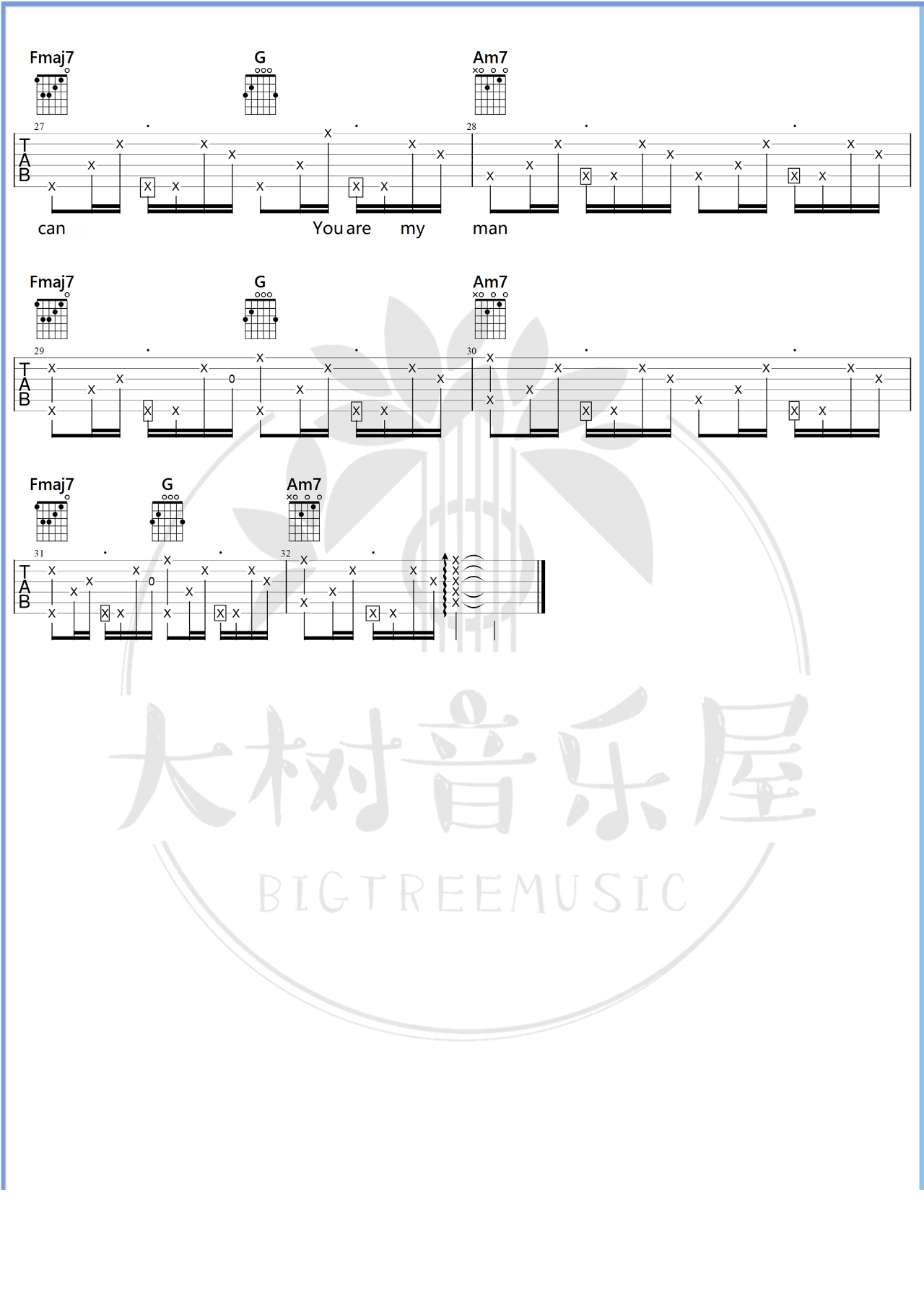 卫兰《My_Cookie_Can》吉他六线谱_C调弹唱伴奏谱_大树音乐屋制谱