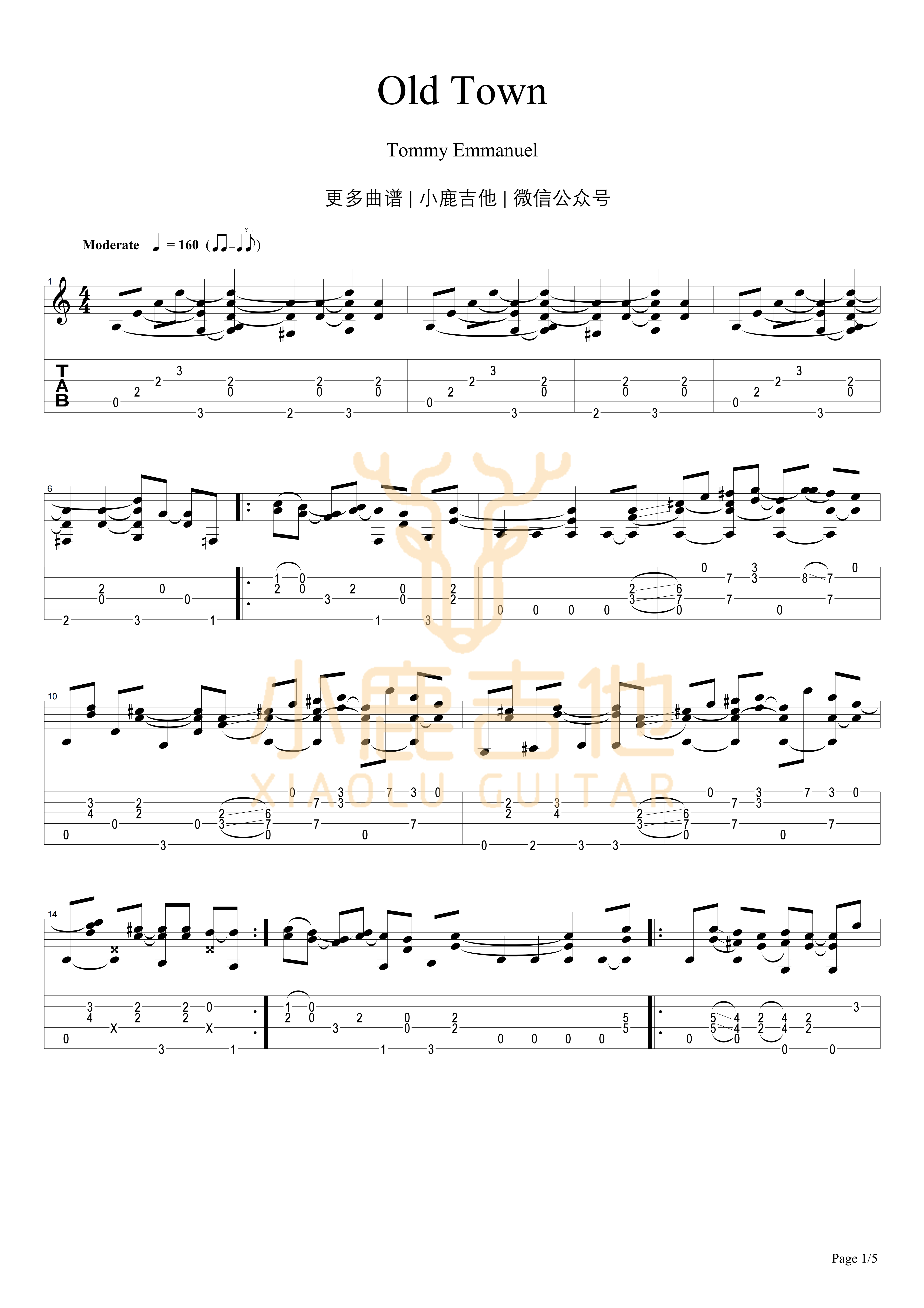 Old_Town-Tommy_Emmanuel拇指弹拨吉他六线谱