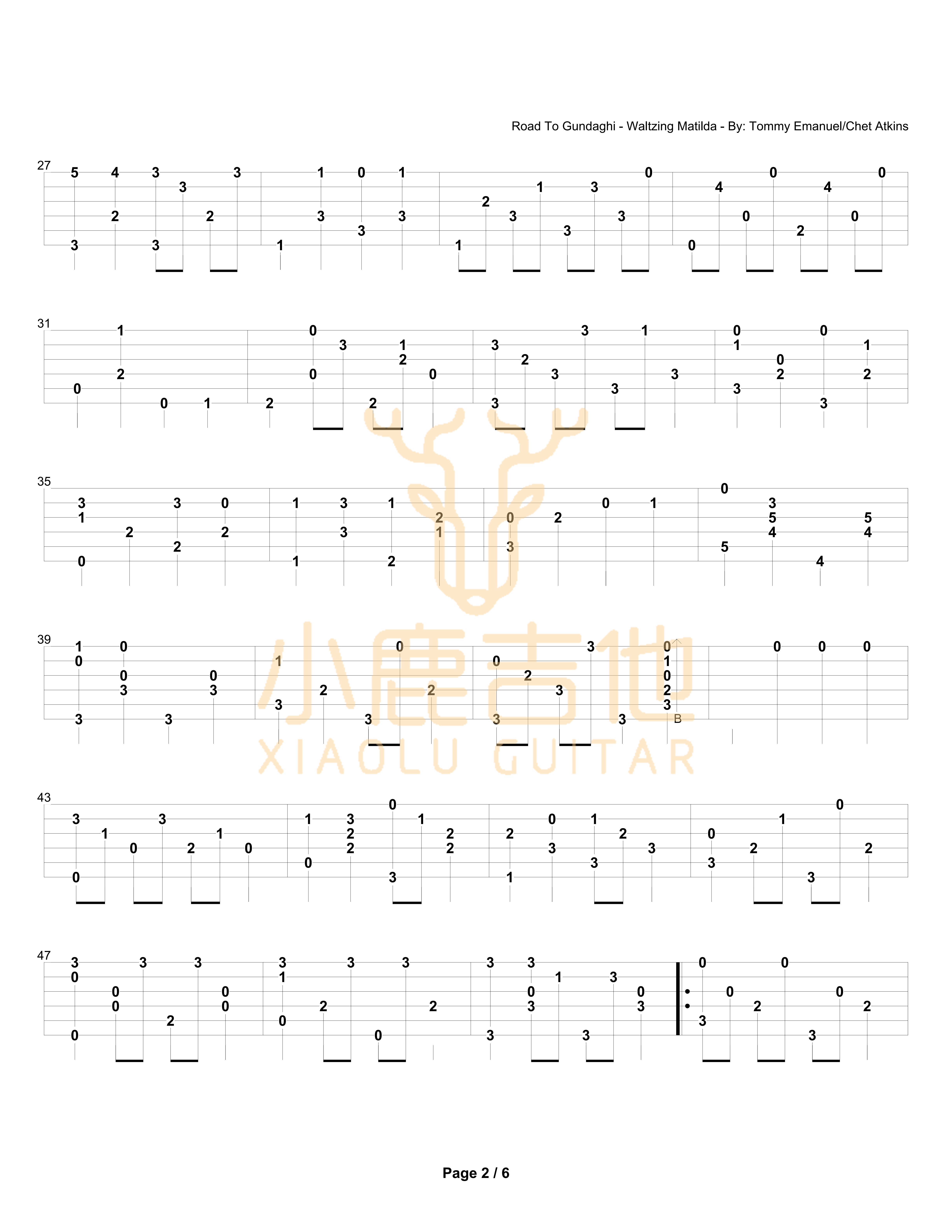 Road_To_Gundaghi-Waltzing_Matilda-Tommy_Emmanuel拇指弹拨吉他六线谱