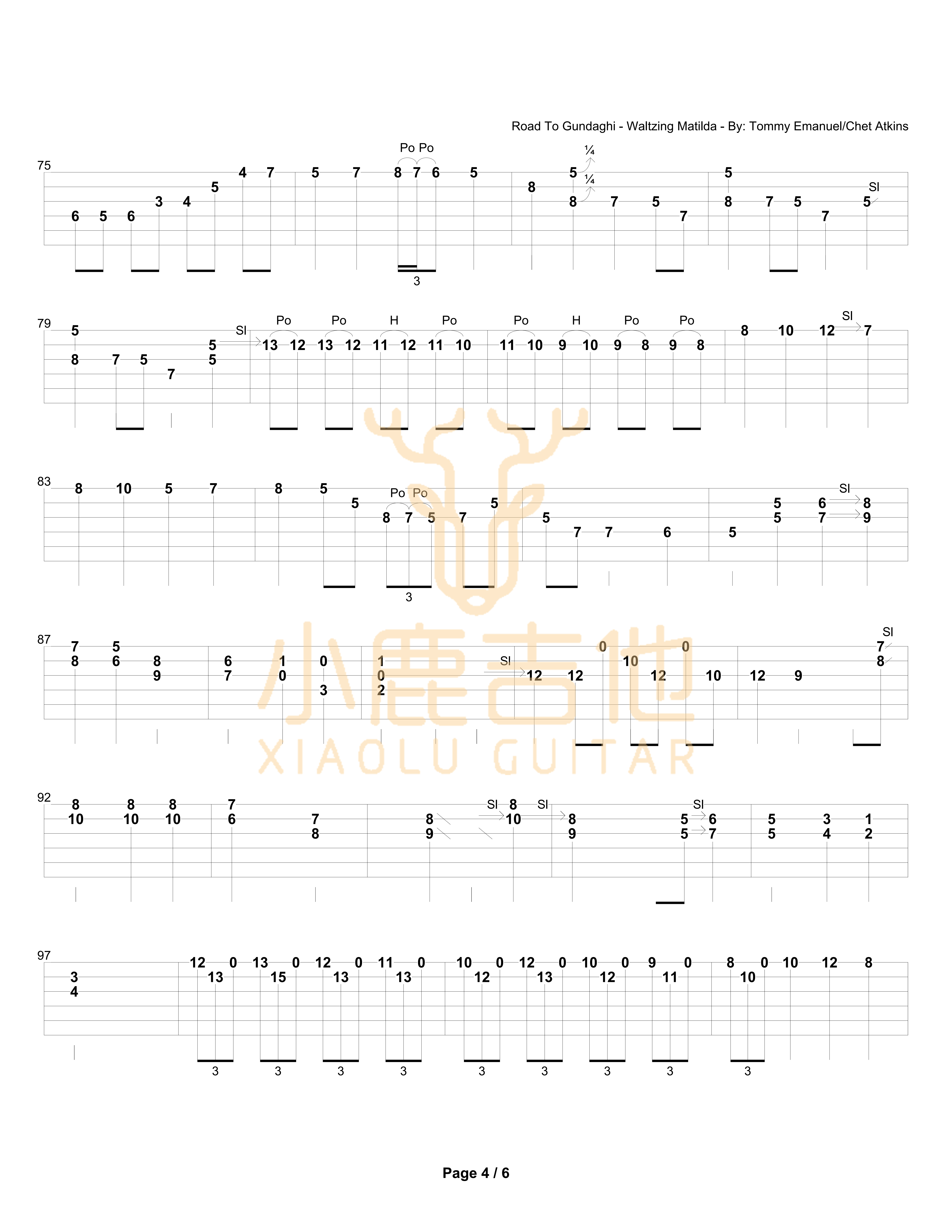 Road_To_Gundaghi-Waltzing_Matilda-Tommy_Emmanuel拇指弹拨吉他六线谱