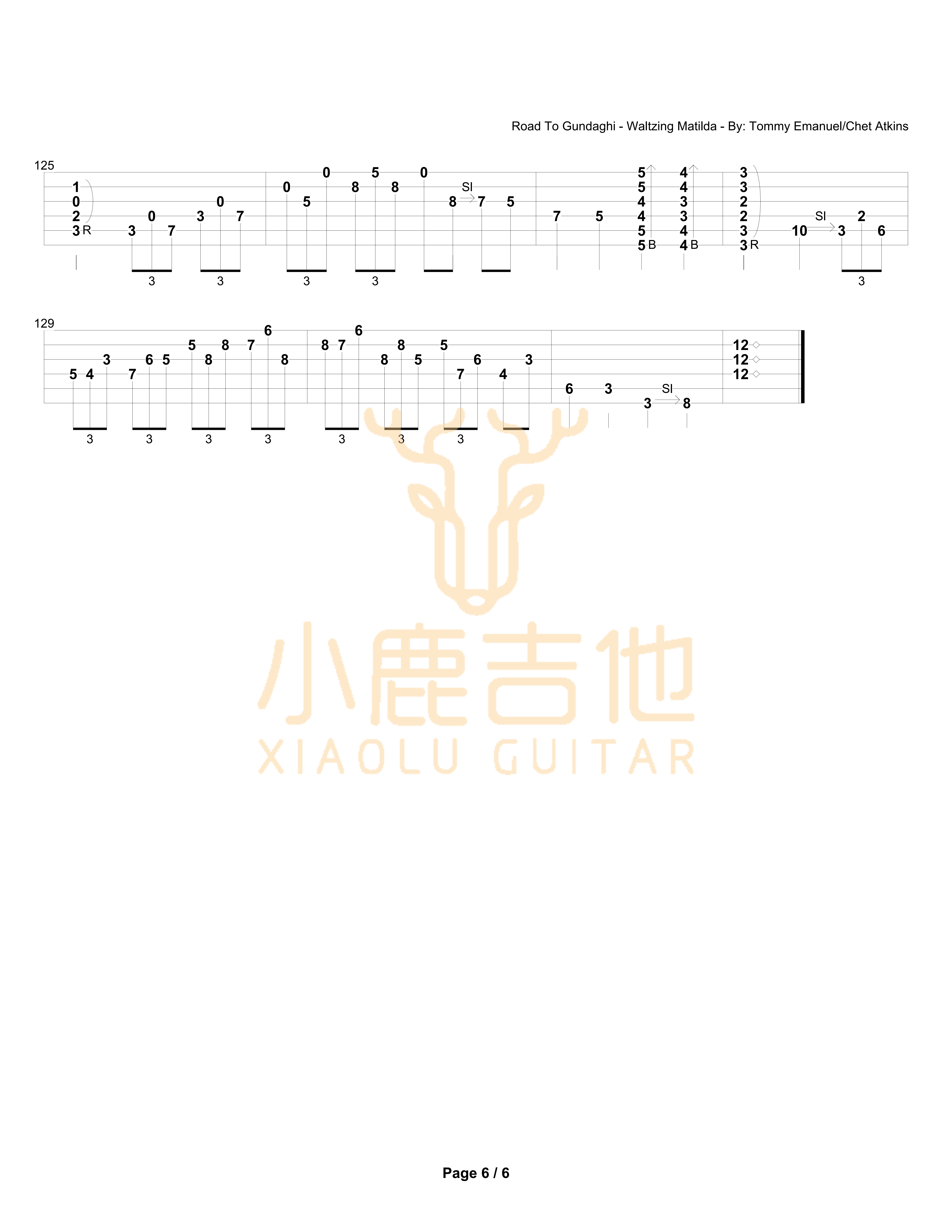Road_To_Gundaghi-Waltzing_Matilda-Tommy_Emmanuel拇指弹拨吉他六线谱