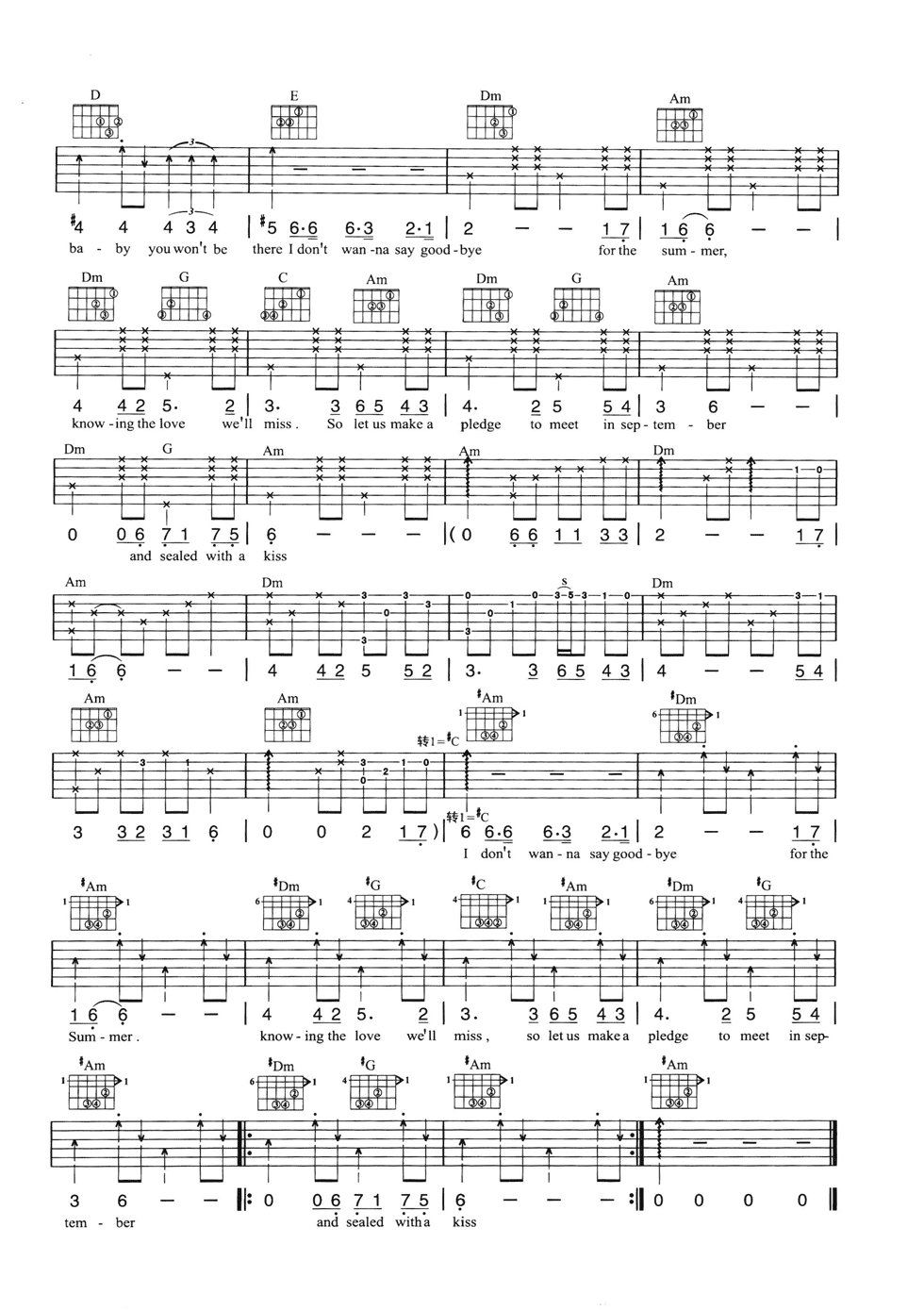 Brian_Hyland_Sealed_with_a__kiss吉他六线谱C调_弹唱伴奏六线谱