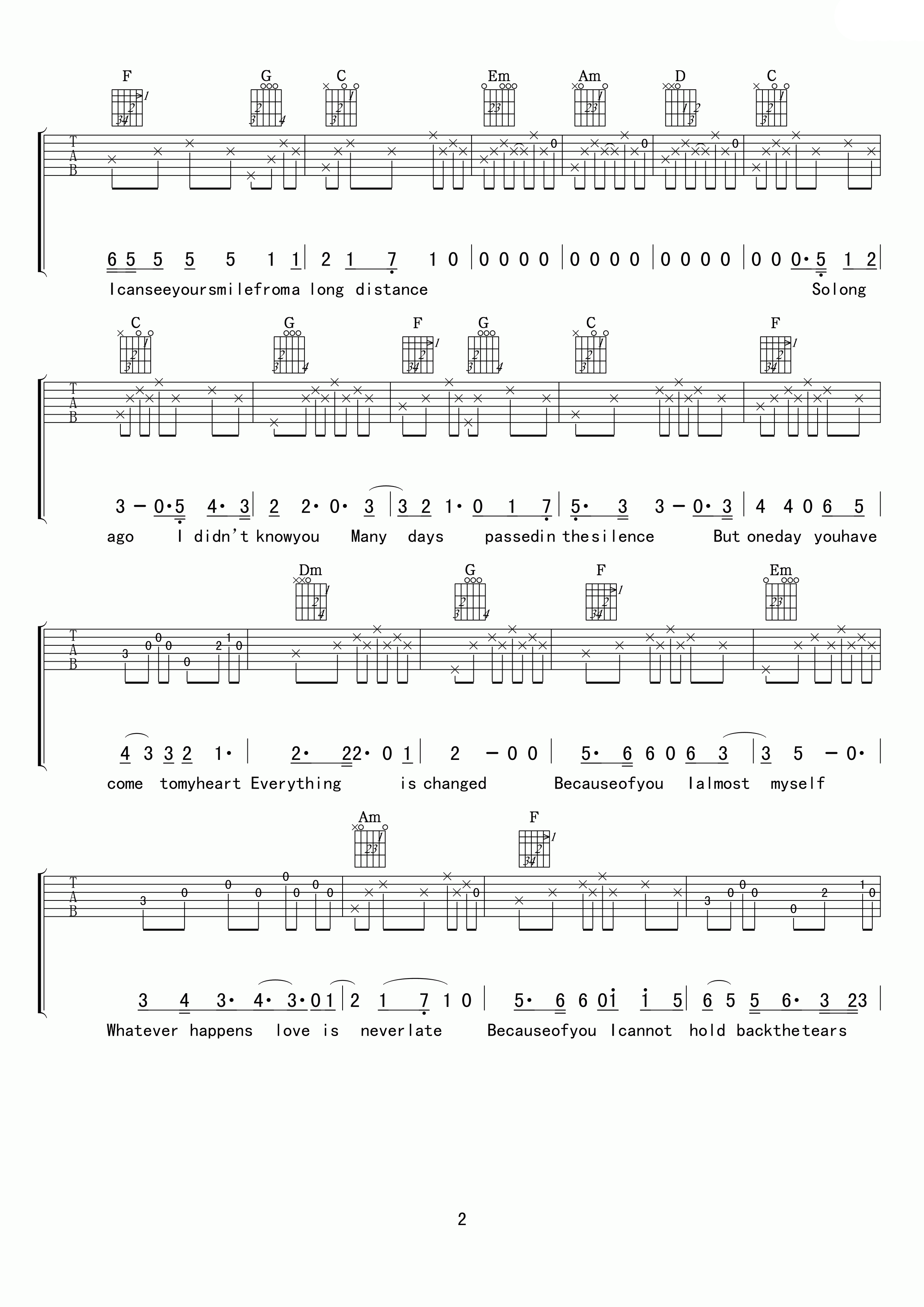 dry_cell_So_long_ago吉他六线谱D调_小叶歌吉他弹唱伴奏六线谱