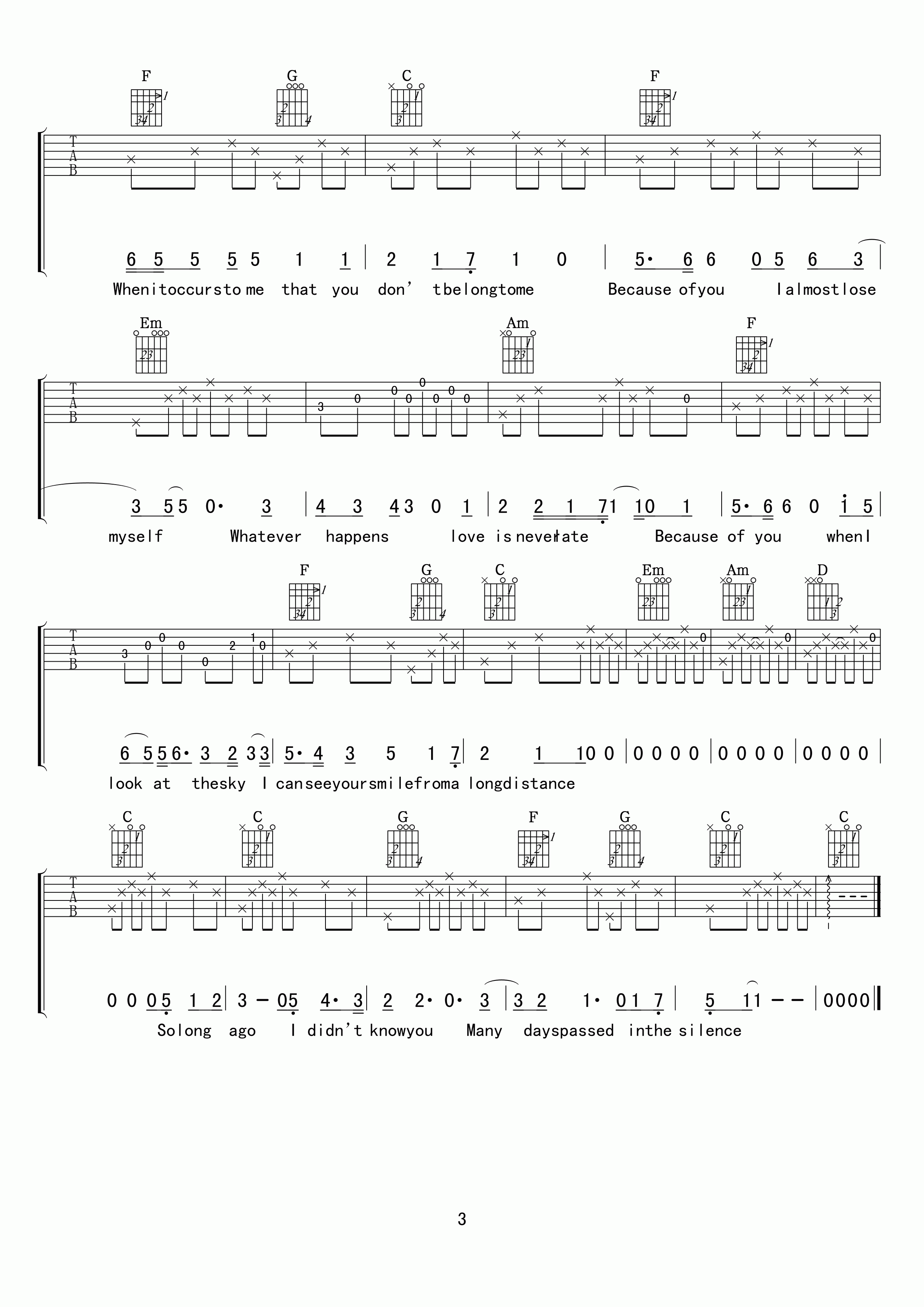 dry_cell_So_long_ago吉他六线谱D调_小叶歌吉他弹唱伴奏六线谱