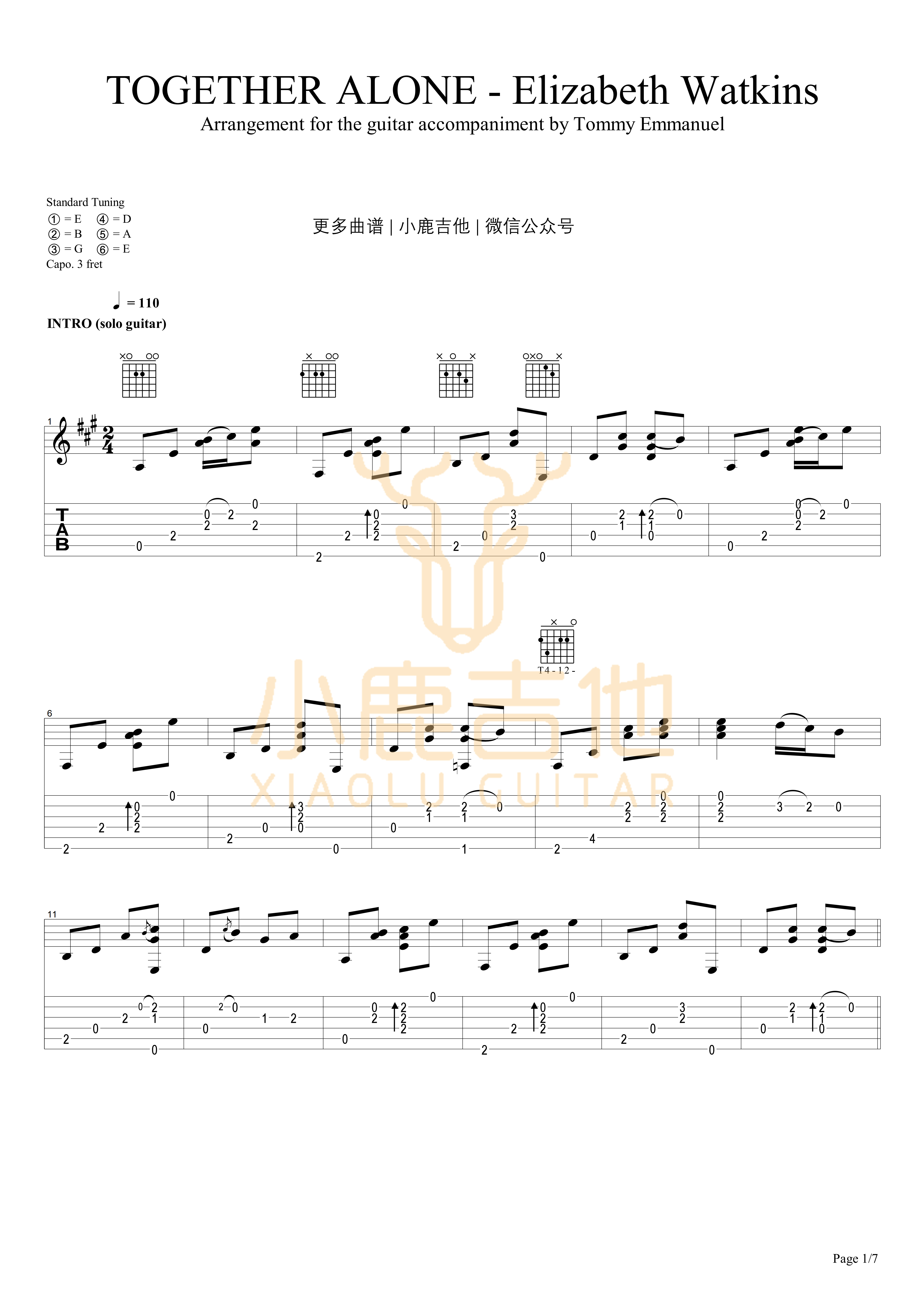 Together_Alone-Tommy_Emmanuel拇指弹拨吉他六线谱