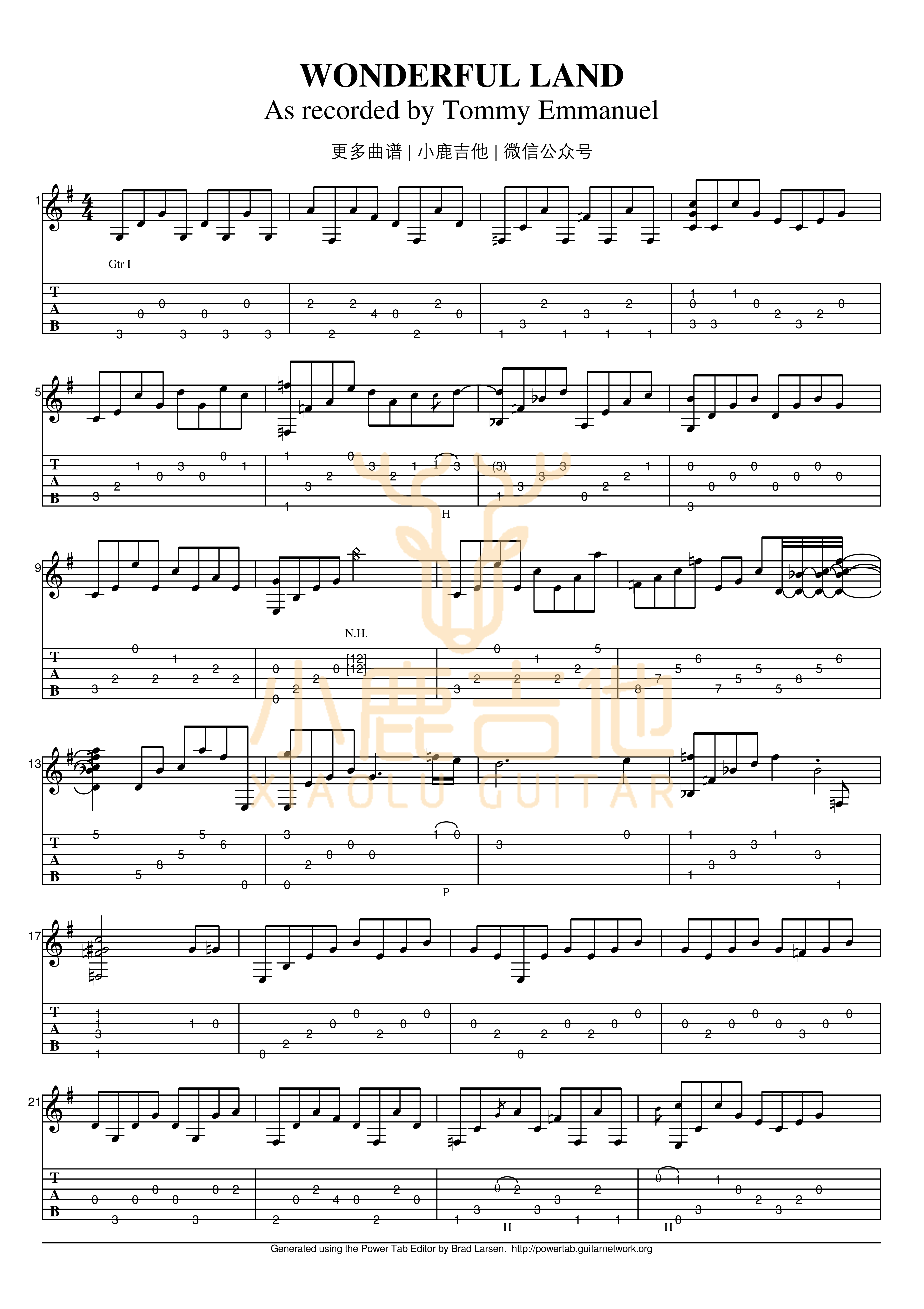 Wonderful_land-Tommy_Emmanuel拇指弹拨吉他六线谱