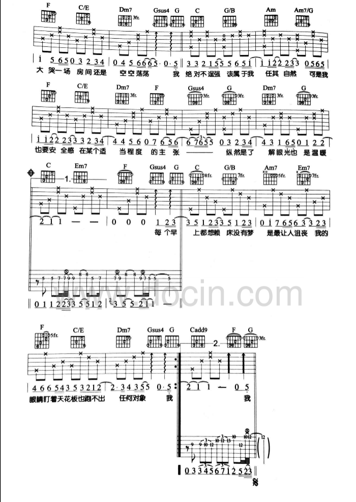 金莎_笨蛋吉他六线谱C调_豆丁网弹唱伴奏六线谱