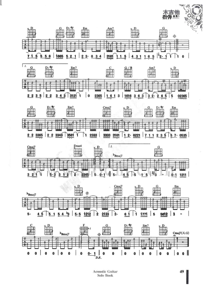 曲婉婷_承认吉他六线谱G调_刘传风华弹唱伴奏六线谱