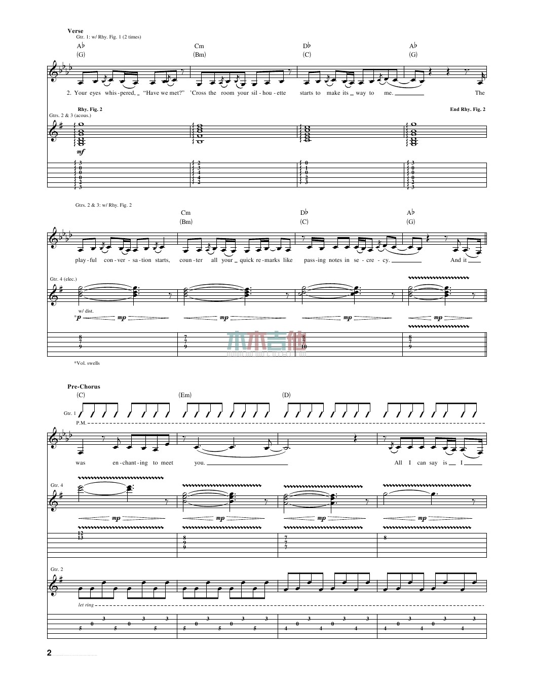 Taylor_Swift_enchanted独奏谱原调_木木吉他弹唱伴奏六线谱