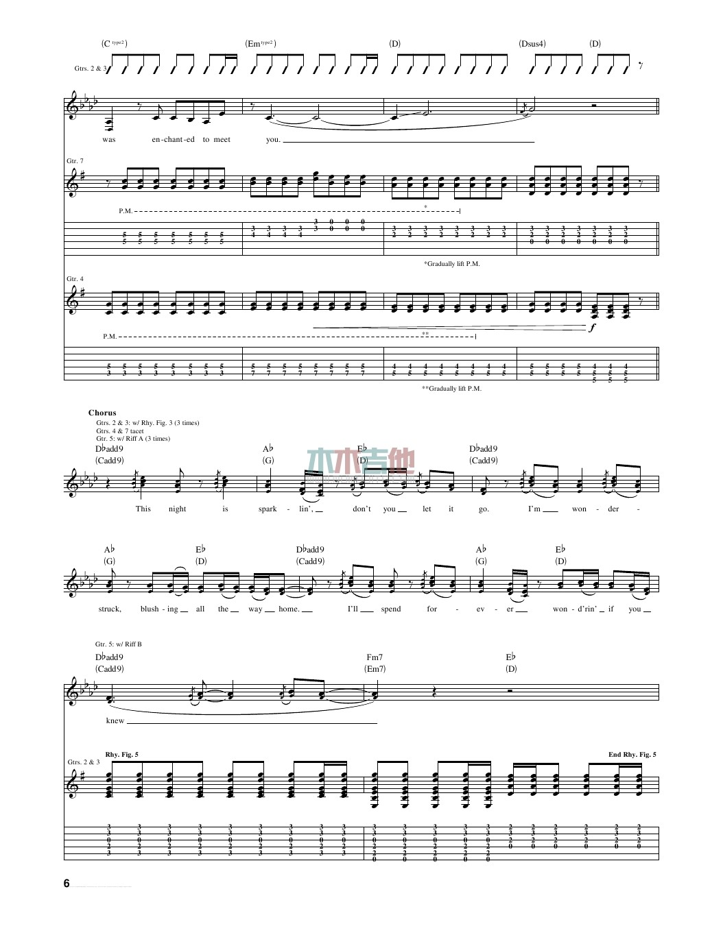 Taylor_Swift_enchanted独奏谱原调_木木吉他弹唱伴奏六线谱