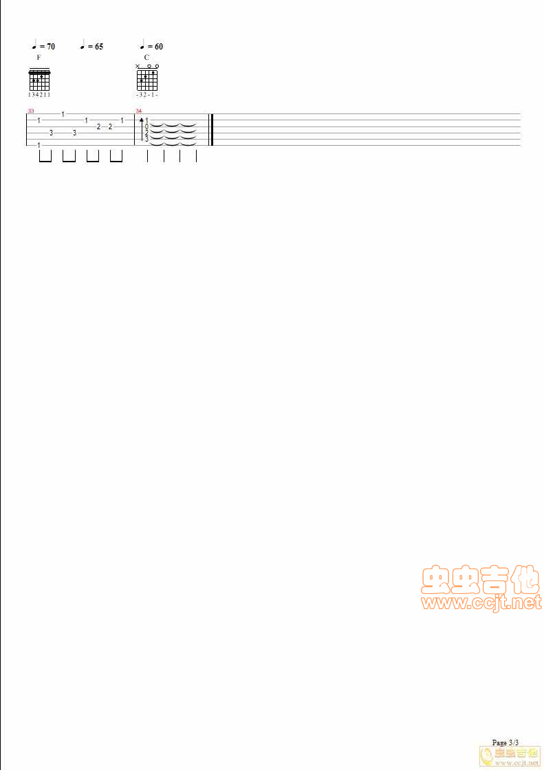 周传雄_赋别曲吉他六线谱C调_虫虫吉他弹唱伴奏六线谱
