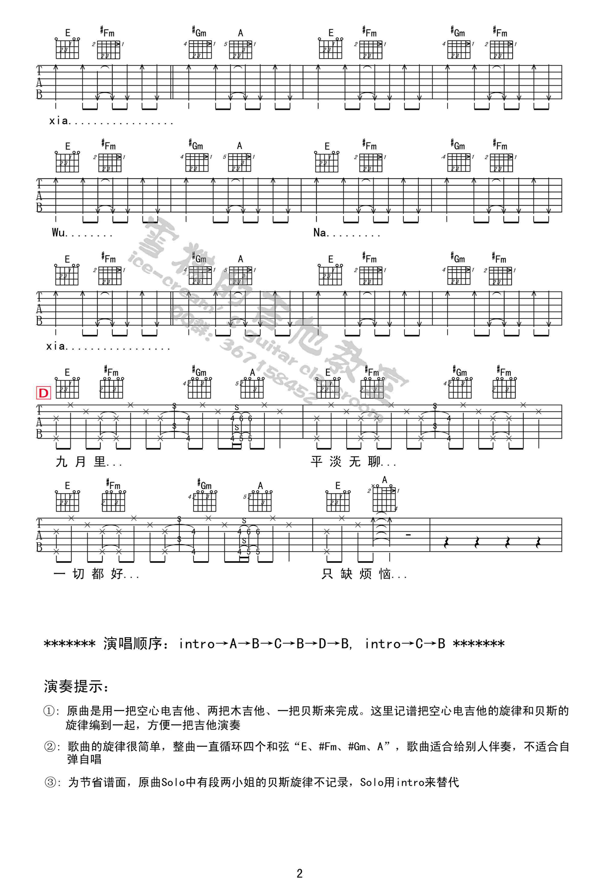 王菲_浮躁吉他六线谱E调_弹唱伴奏六线谱