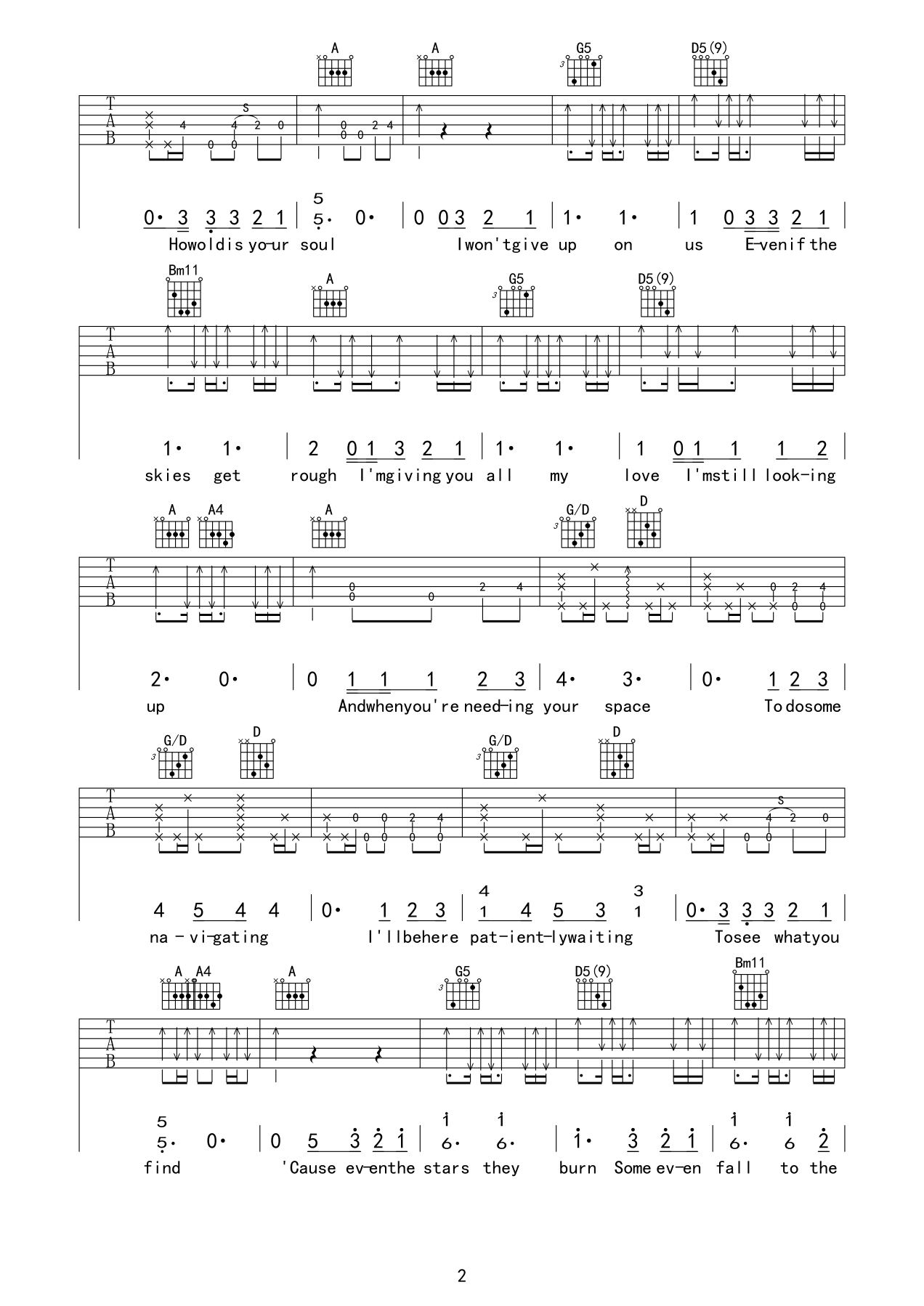Jason_Mraz_i_wont_give_up吉他六线谱E调_弹唱伴奏六线谱