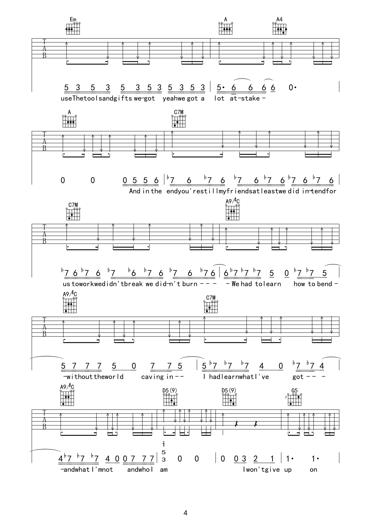 Jason_Mraz_i_wont_give_up吉他六线谱E调_弹唱伴奏六线谱
