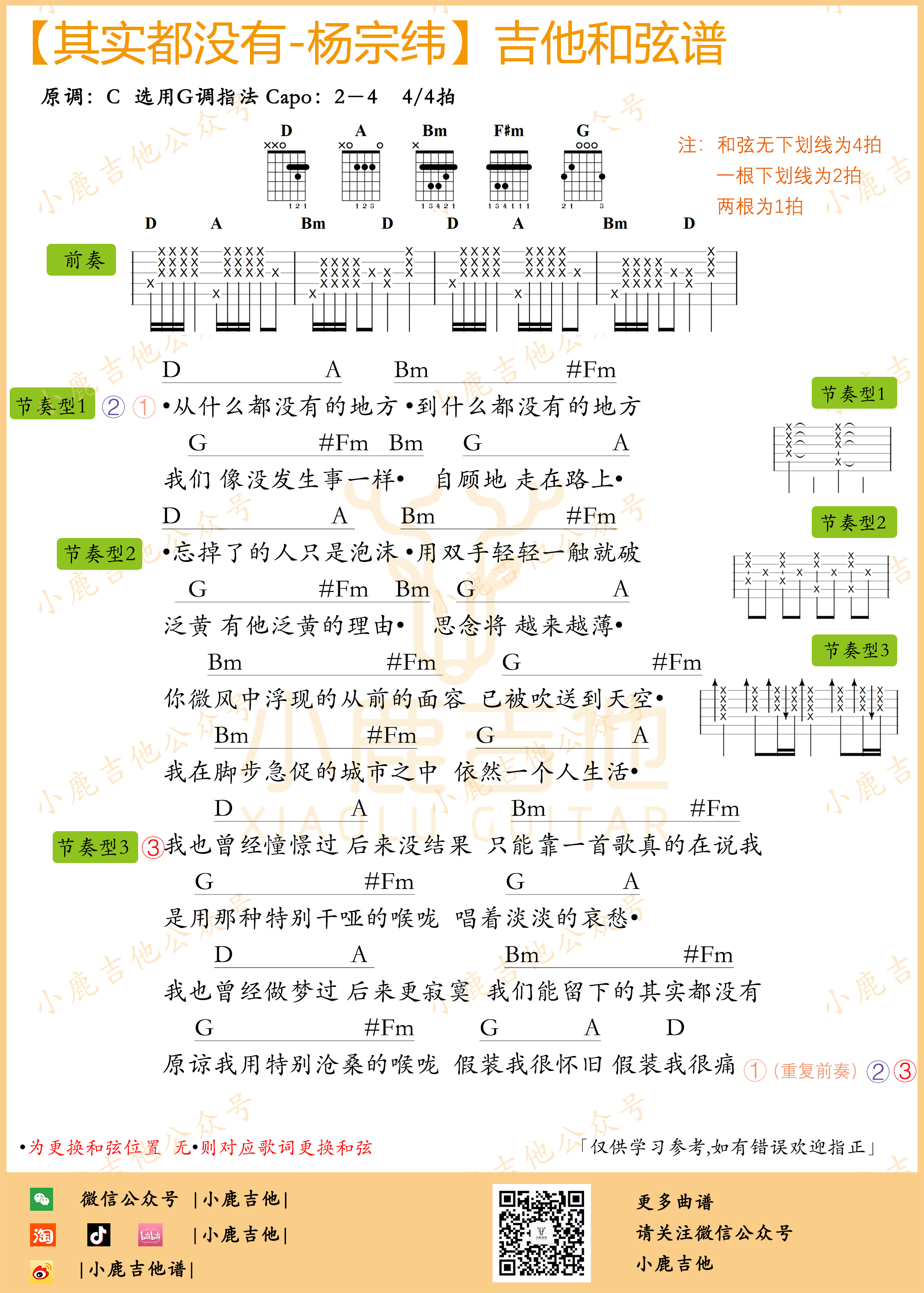 杨宗纬-其实都没有吉他六线谱D调拇指弹拨
