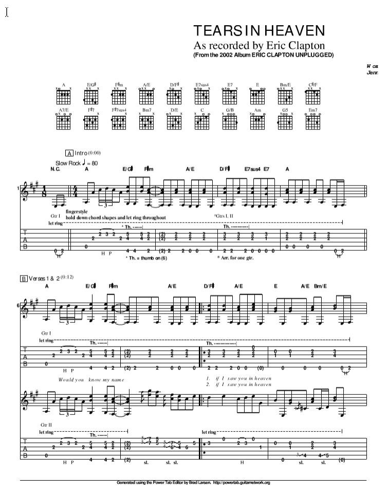 Eric_Clapton_泪洒天堂独奏谱_原调六线谱精选版