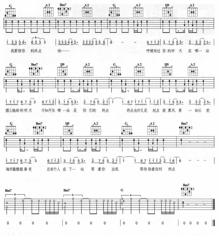 羽泉_哪一站吉他六线谱D调_弹唱伴奏六线谱