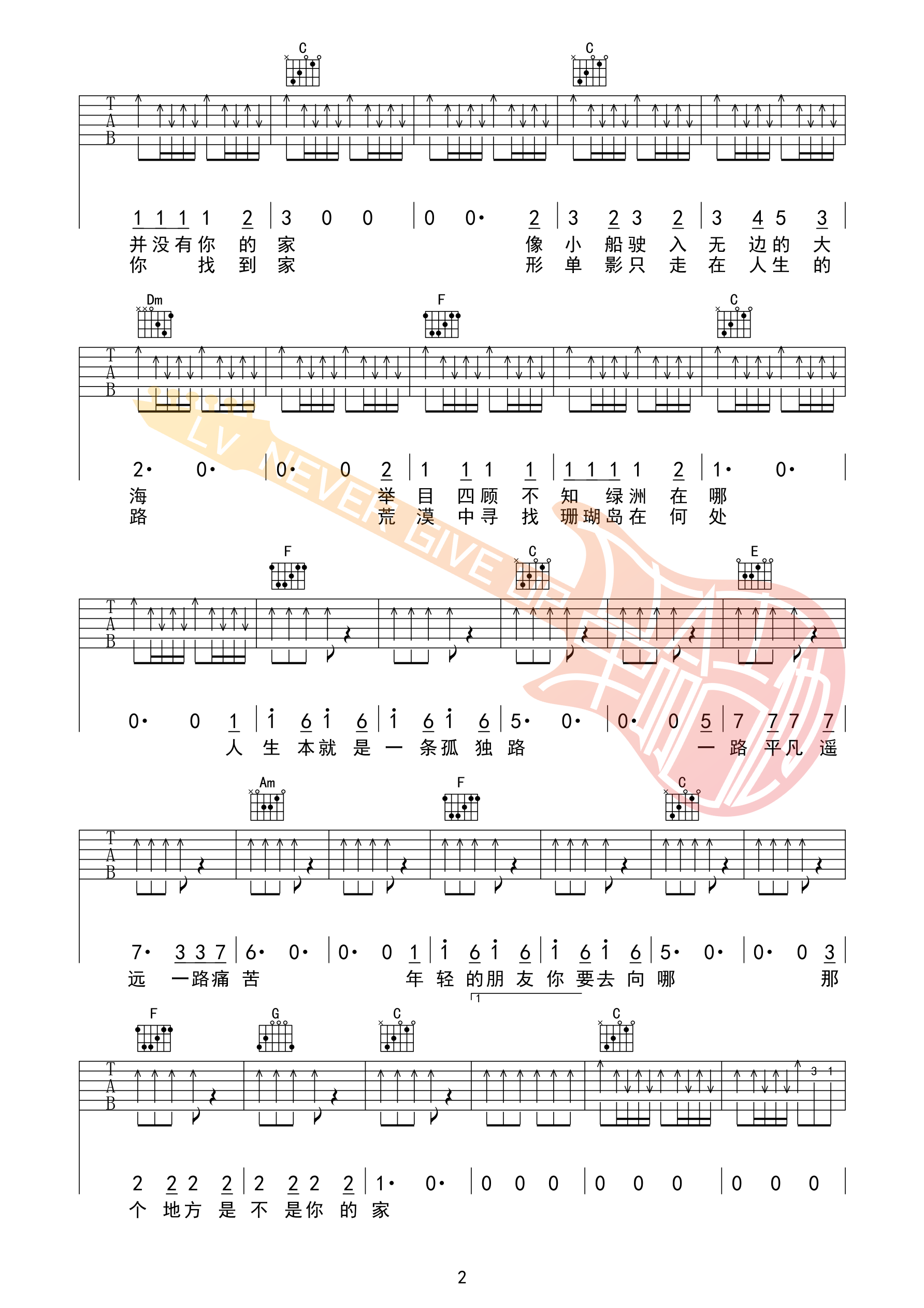 C.S.B.Q乐队《年轻的朋友你要去向哪》吉他六线谱F调_革命吉他编配
