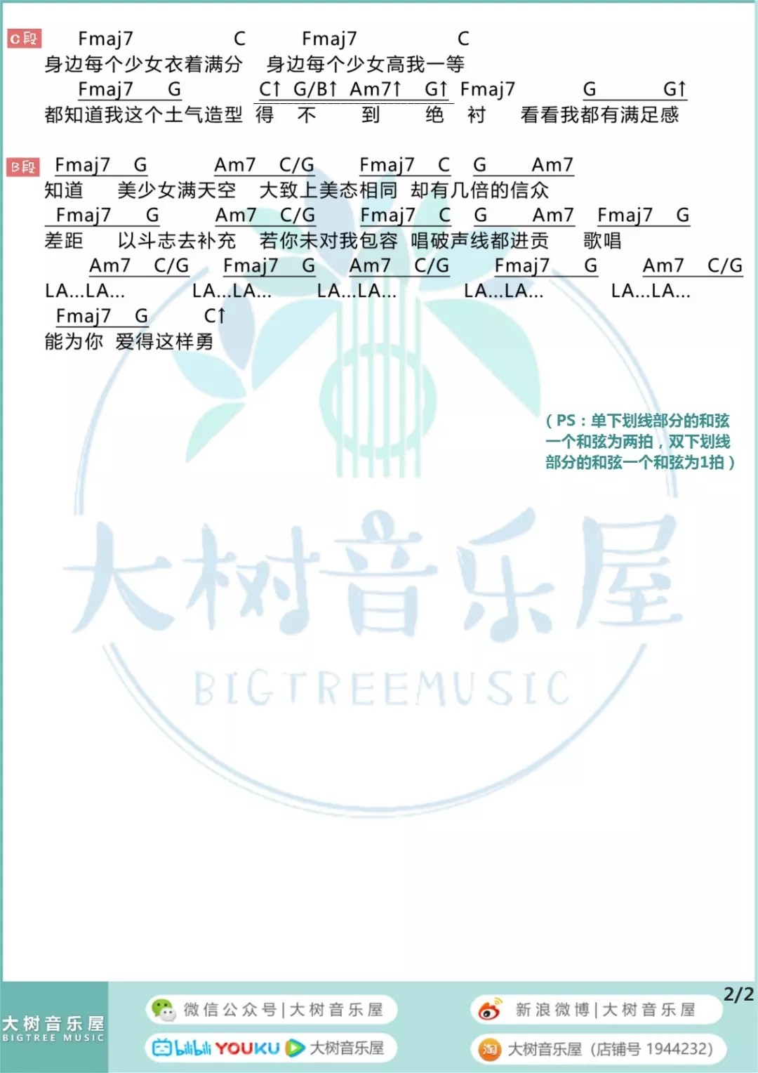 林欣彤_平凡明星吉他六线谱C调_大树音乐屋弹唱伴奏六线谱