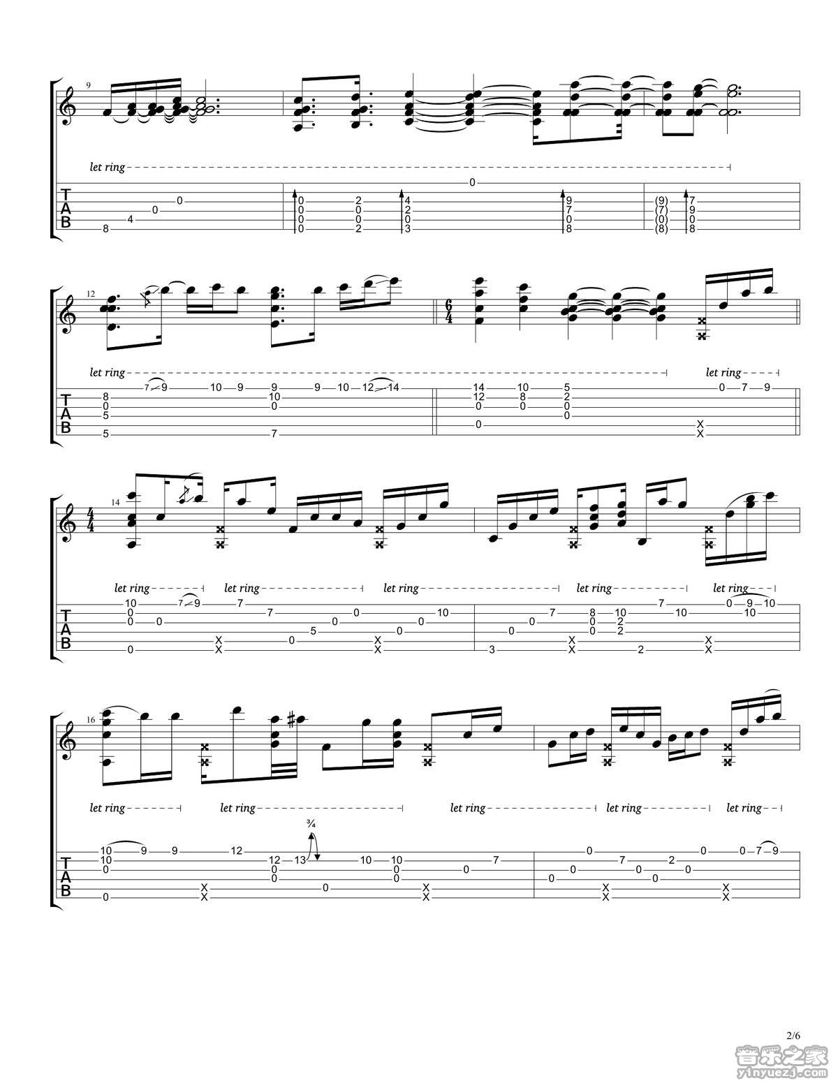 Andy_McKee_rylynn独奏谱_D调六线谱_音乐之家编配