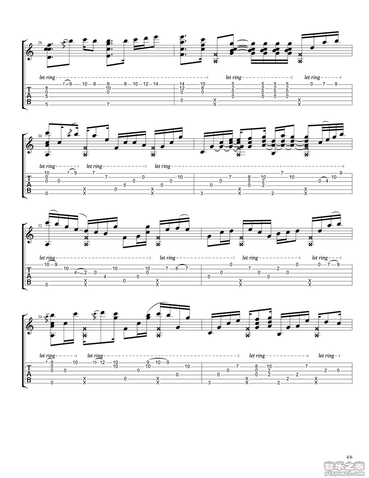 Andy_McKee_rylynn独奏谱_D调六线谱_音乐之家编配