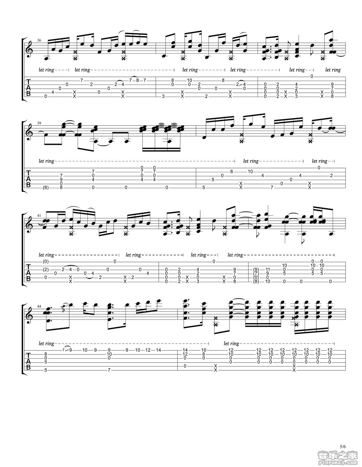 Andy_McKee_rylynn独奏谱_D调六线谱_音乐之家编配