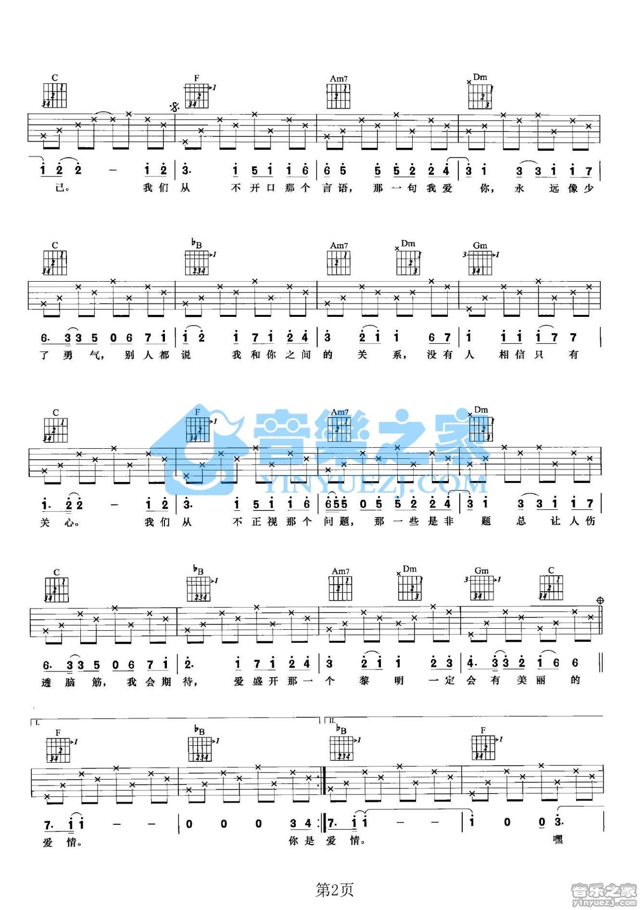 范玮琪_是非题吉他六线谱F调_音乐之家弹唱伴奏六线谱