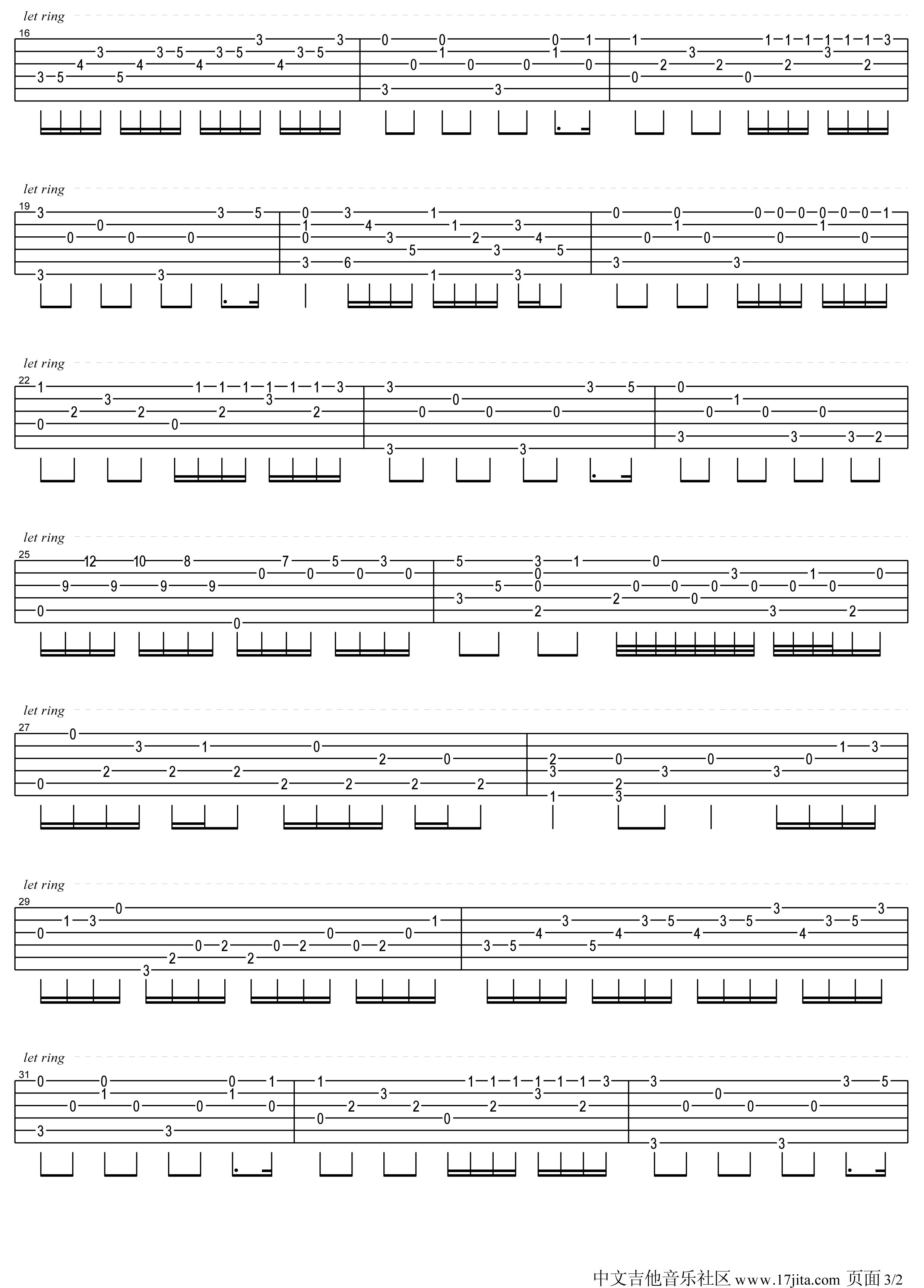 理查德.克莱德曼_水边的阿狄丽娜独奏谱_原调超清版_17吉他编配