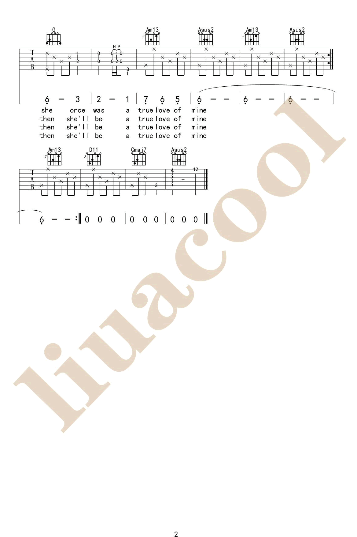 Scarborough_Fair_斯卡布罗集市吉他六线谱C调_licacool弹唱伴奏六线谱