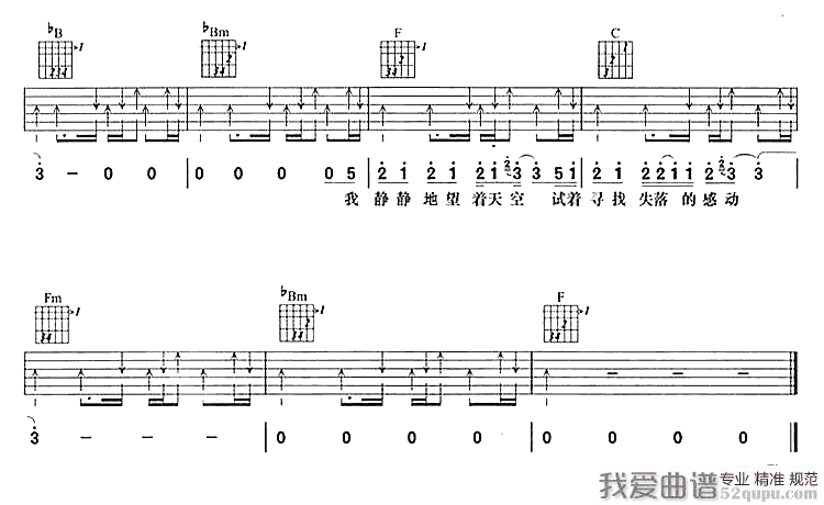 蔡依林_天空吉他六线谱F调_我爱曲谱弹唱伴奏六线谱