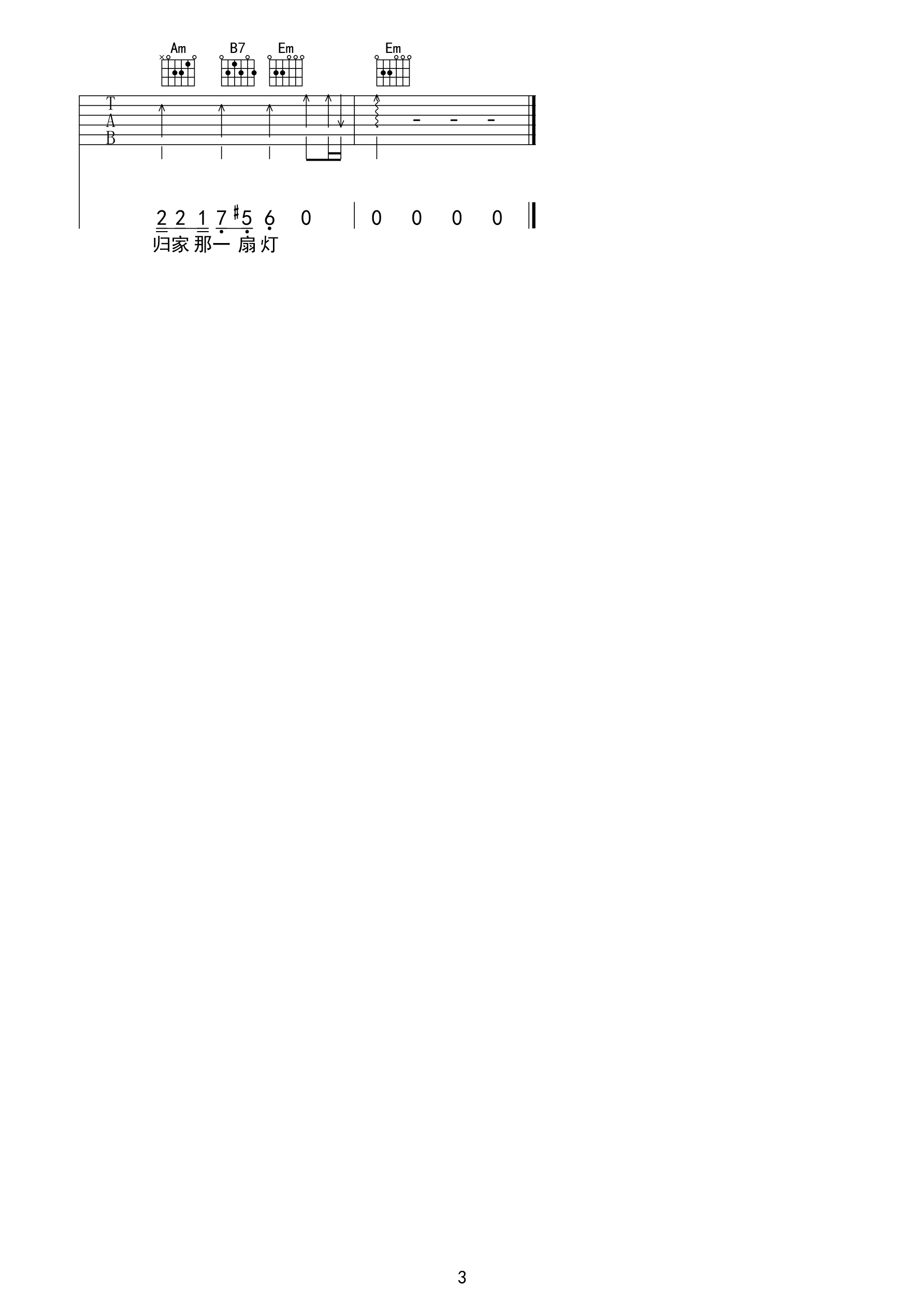 《晚风心里吹》弹唱伴奏吉他六线谱_革命吉他版
