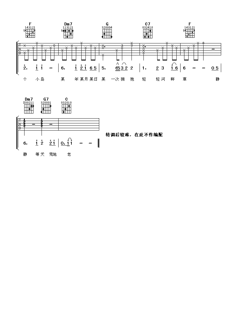 周华健_忘忧草吉他六线谱C调_阿潘音乐工场弹唱伴奏六线谱