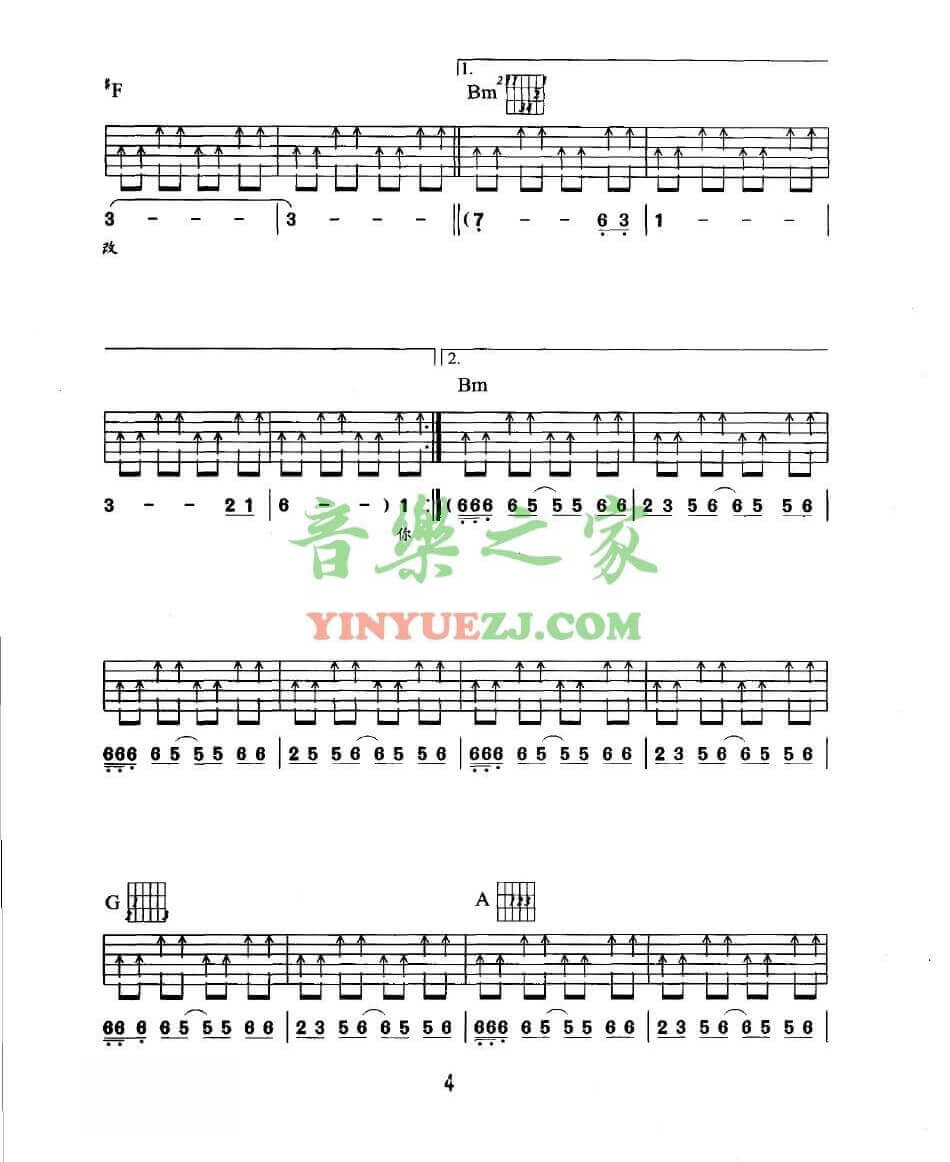 Beyond_我是愤怒扫弦节奏吉他六线谱D调_音乐之家弹唱伴奏六线谱
