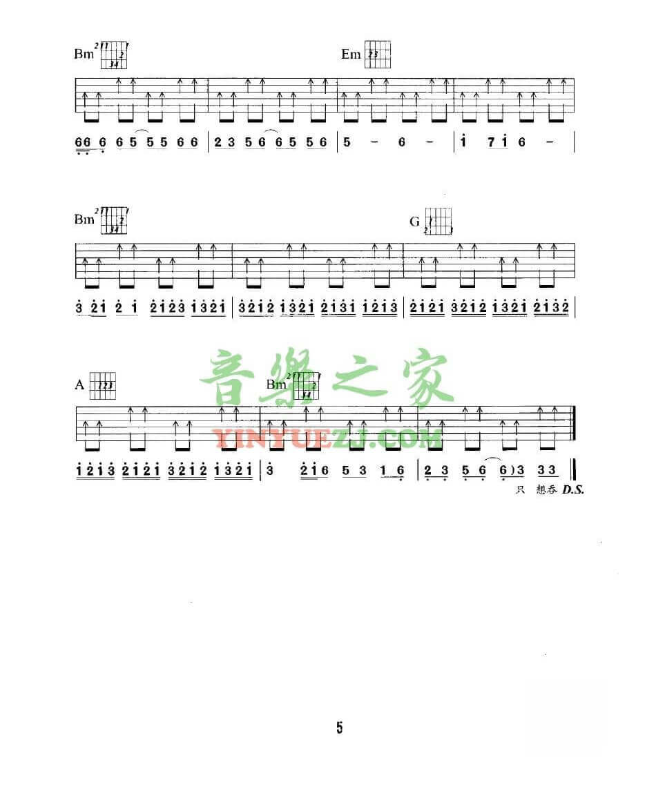 Beyond_我是愤怒扫弦节奏吉他六线谱D调_音乐之家弹唱伴奏六线谱