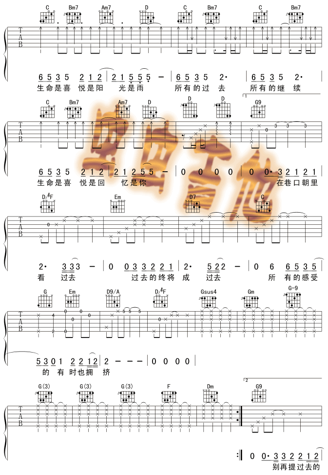 齐秦_拥挤吉他六线谱B调_虫虫吉他弹唱伴奏六线谱