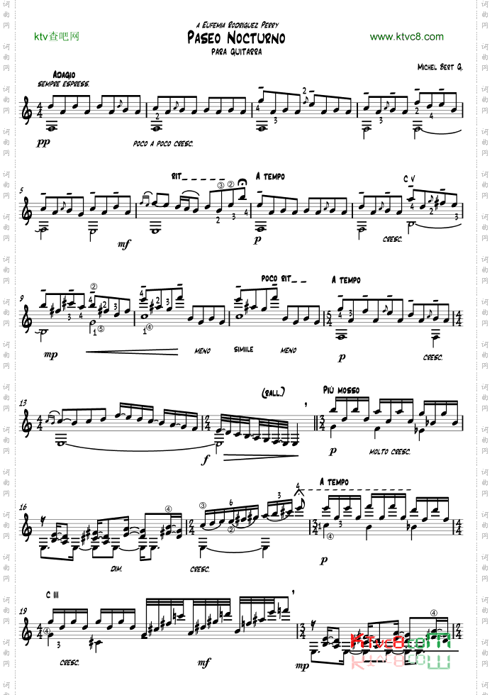 paseonocturno_详细指法吉他谱谱