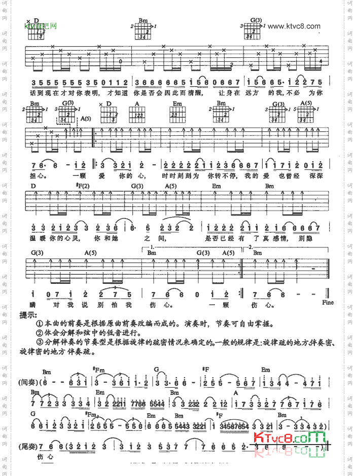别怕我伤心吉他谱和弦六线谱-