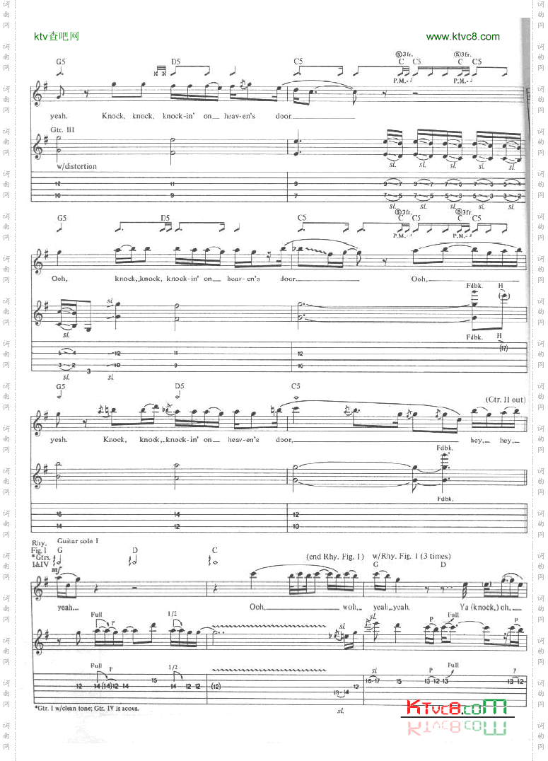 konck’inontheheavensdoor吉他谱六线谱-