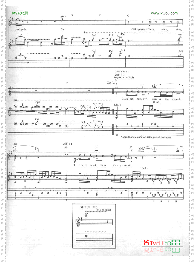 konck’inontheheavensdoor吉他谱六线谱-
