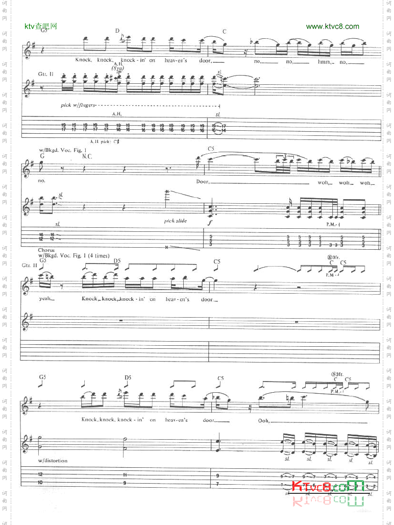 konck’inontheheavensdoor吉他谱六线谱-
